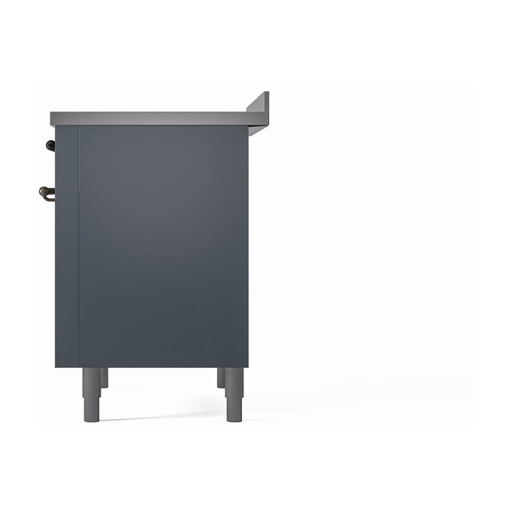 ILVE 36-Inch Nostalgie II Induction Range with Solid Door Oven in Blue Grey with Bronze Trim (UPI366QNMPBGB)