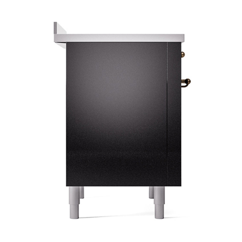 ILVE 36-Inch Nostalgie II Induction Range with Solid Door Oven in Glossy Black with Bronze Trim (UPI366QNMPBKB)