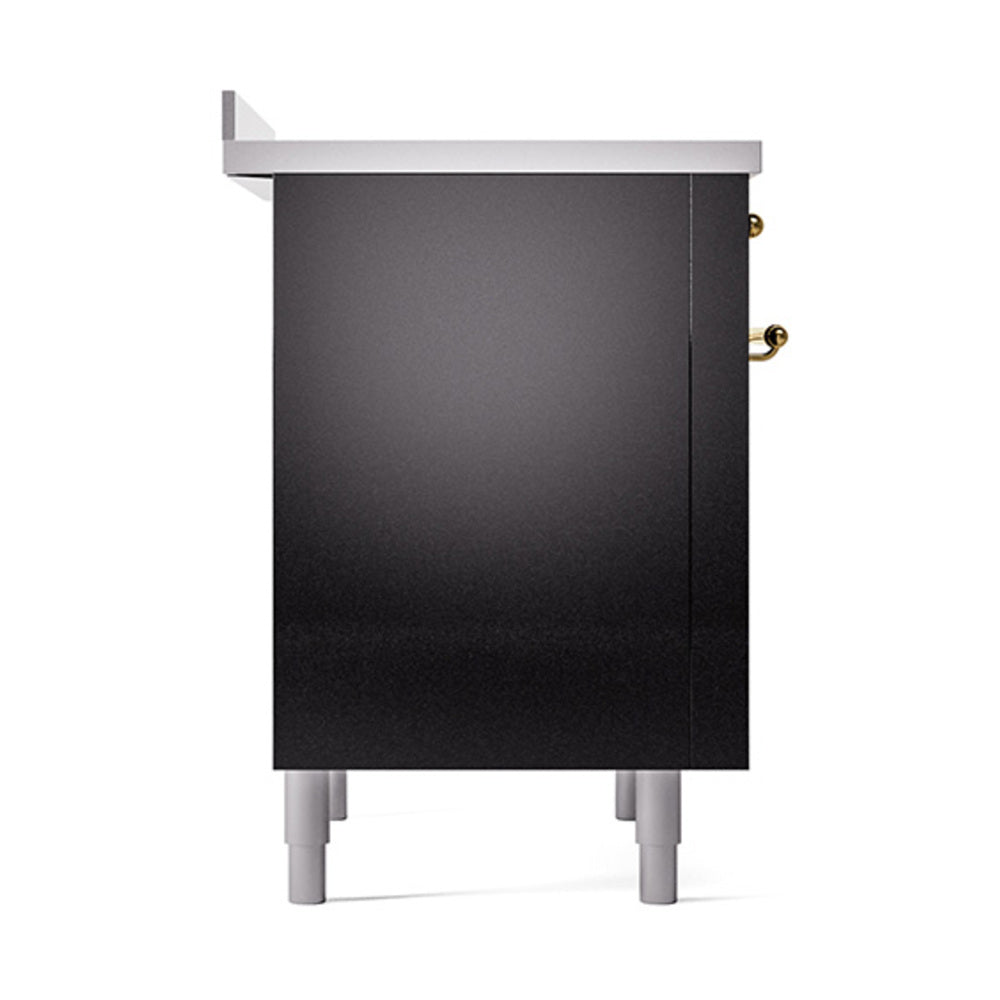 ILVE 36-Inch Nostalgie II Induction Range with Solid Door Oven in Glossy Black with Copper Trim (UPI366QNMPBKP)