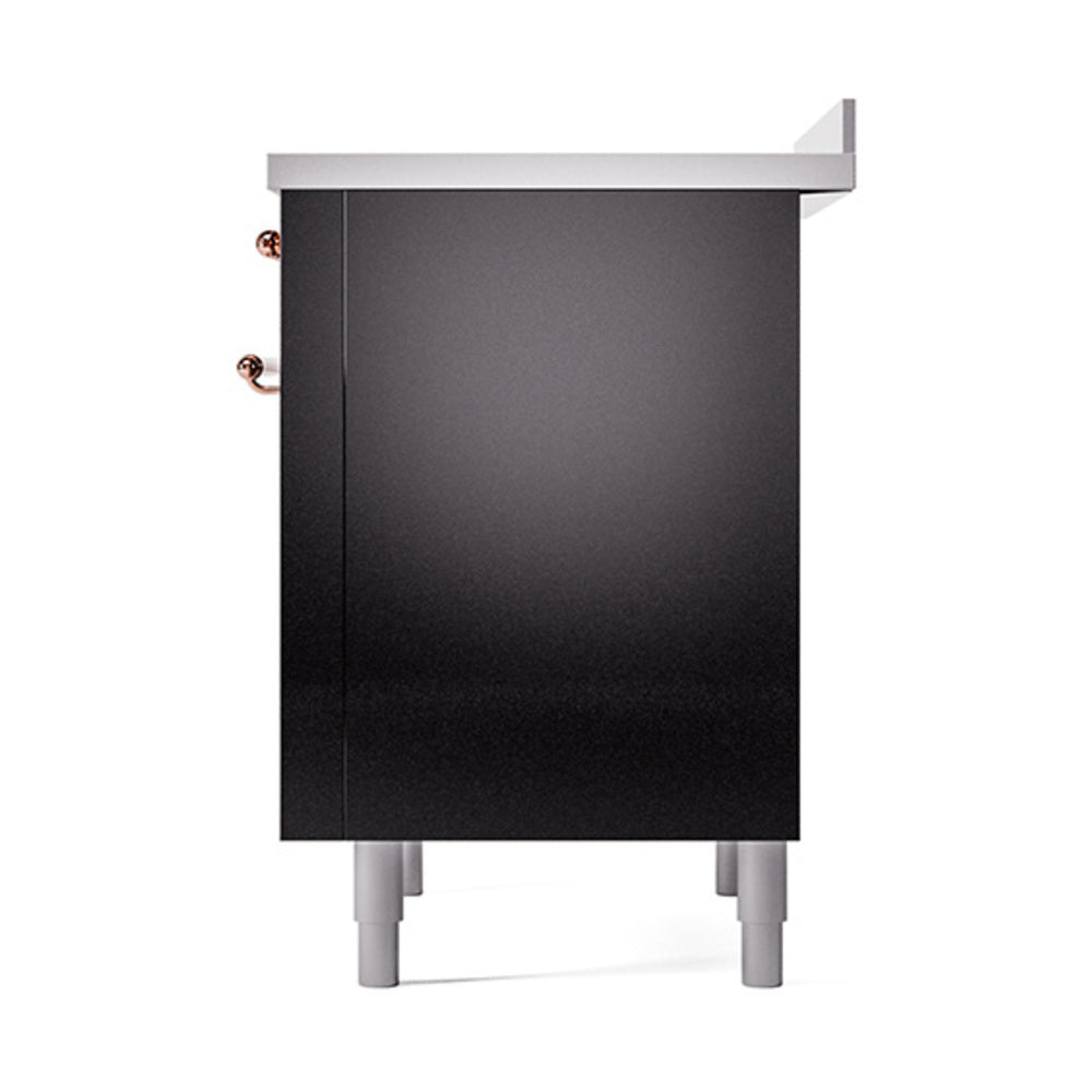 ILVE 36-Inch Nostalgie II Induction Range with Solid Door Oven in Glossy Black with Copper Trim (UPI366QNMPBKP)