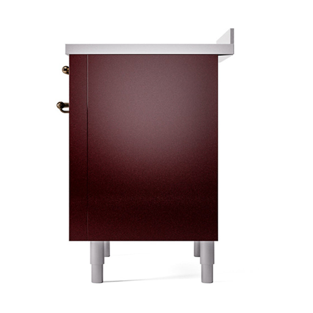 ILVE 36-Inch Nostalgie II Induction Range with Solid Door Oven in Burgundy with Bronze Trim (UPI366QNMPBUB)