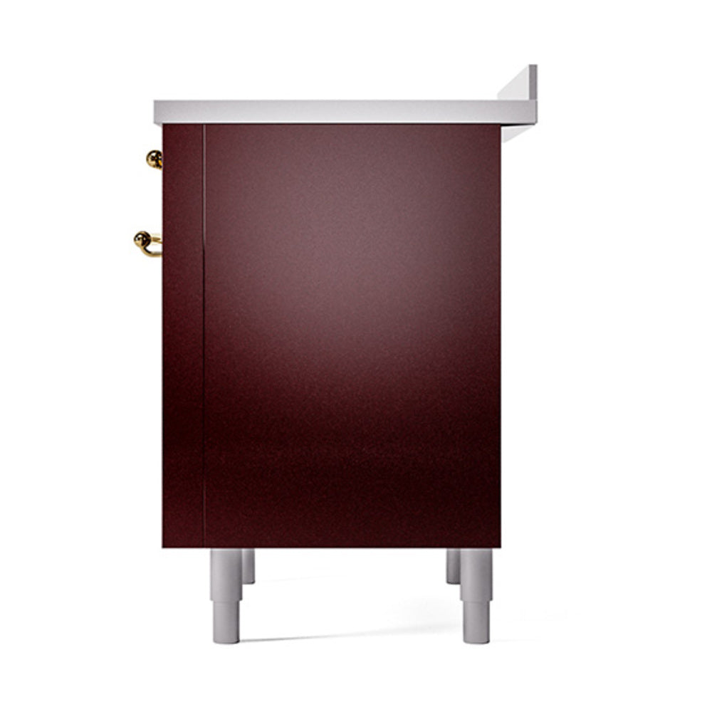 ILVE 36-Inch Nostalgie II Induction Range with Solid Door Oven in Burgundy with Brass Trim (UPI366QNMPBUG)