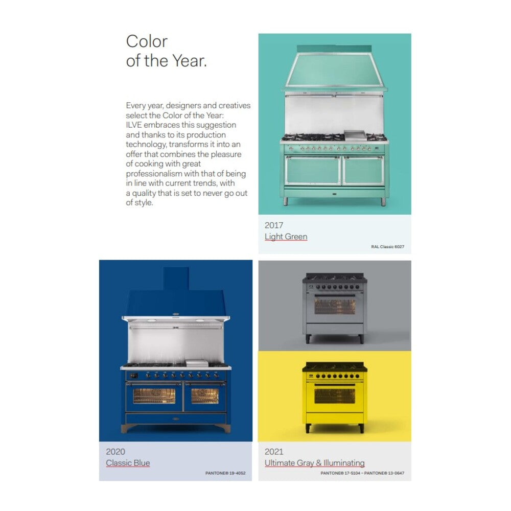 ILVE 36-Inch Nostalgie II Induction Range with Solid Door Oven in RAL with Brass Trim (UPI366QNMPRAG)