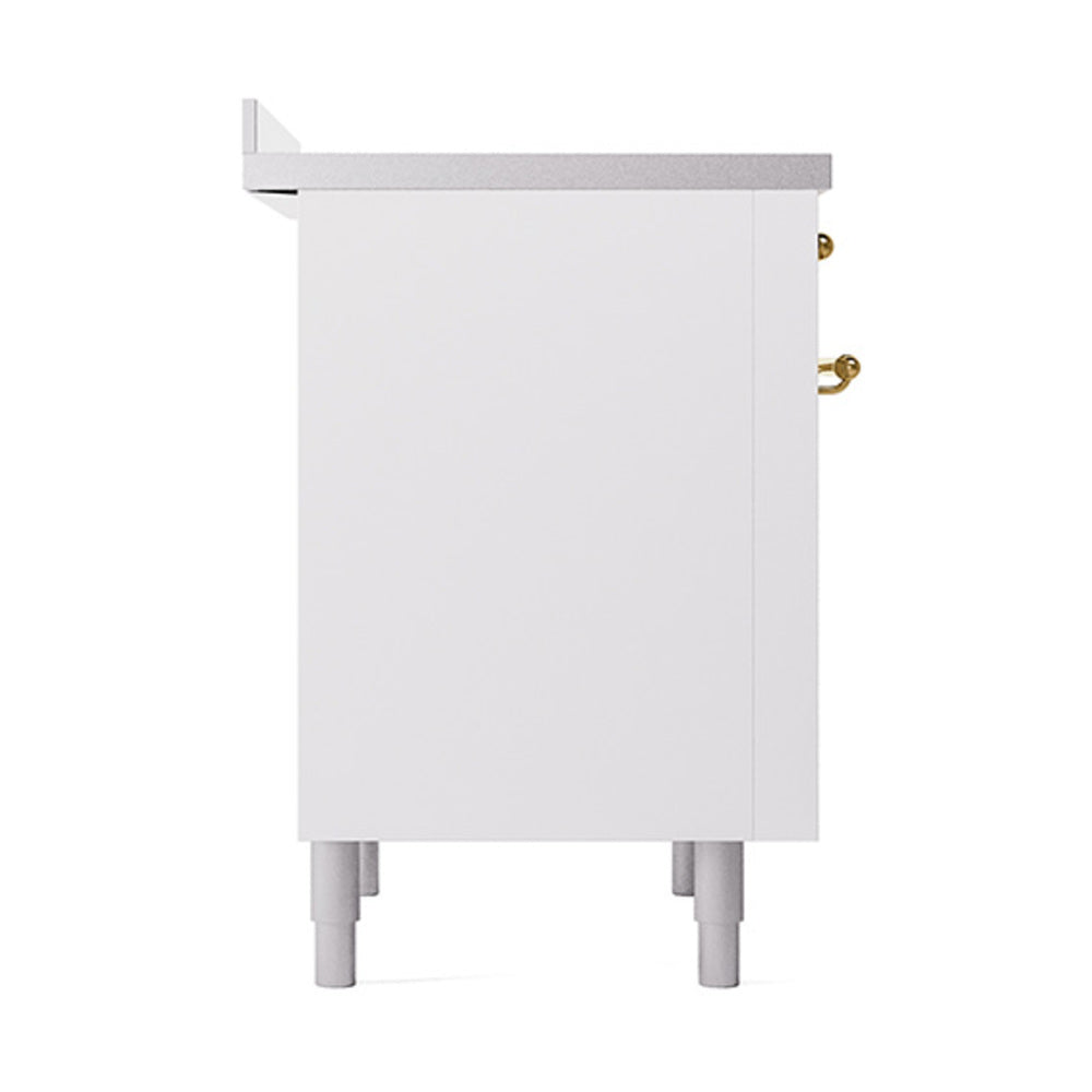 ILVE 36-Inch Nostalgie II Induction Range with Solid Door Oven in White with Brass Trim (UPI366QNMPWHG)