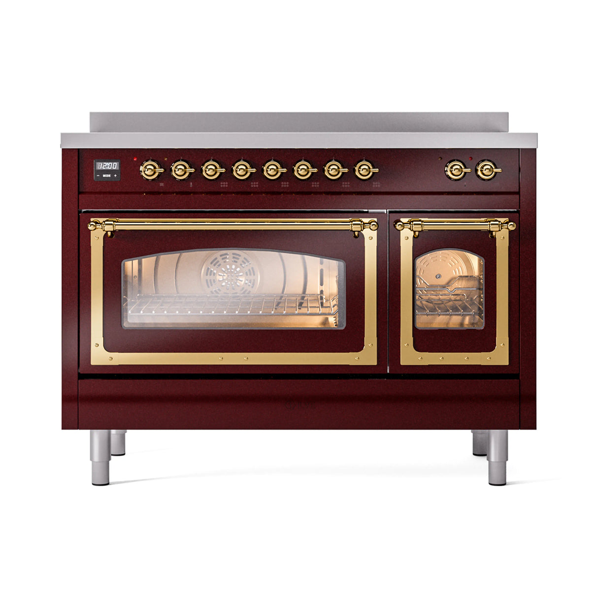 ILVE Nostalgie II Noblesse 48-Inch Induction Range with Triple Glass Door in Burgundy with Brass Trim (UNI486NMPBUG)