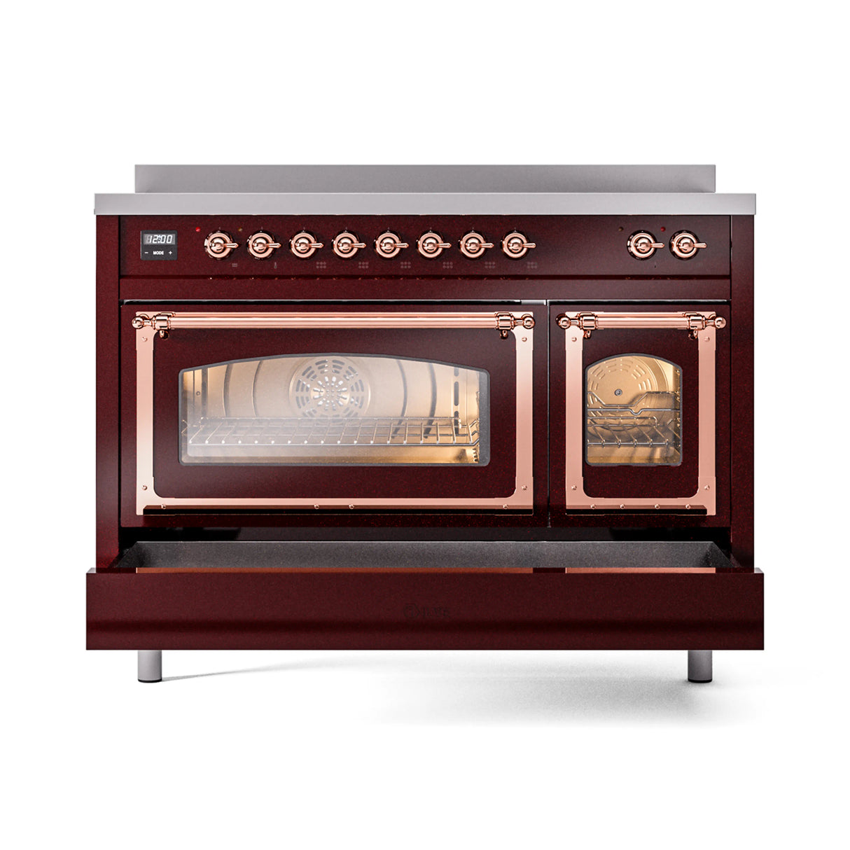 ILVE Nostalgie II Noblesse 48-Inch Induction Range with Triple Glass Door in Burgundy with Copper Trim (UNI486NMPBUP)