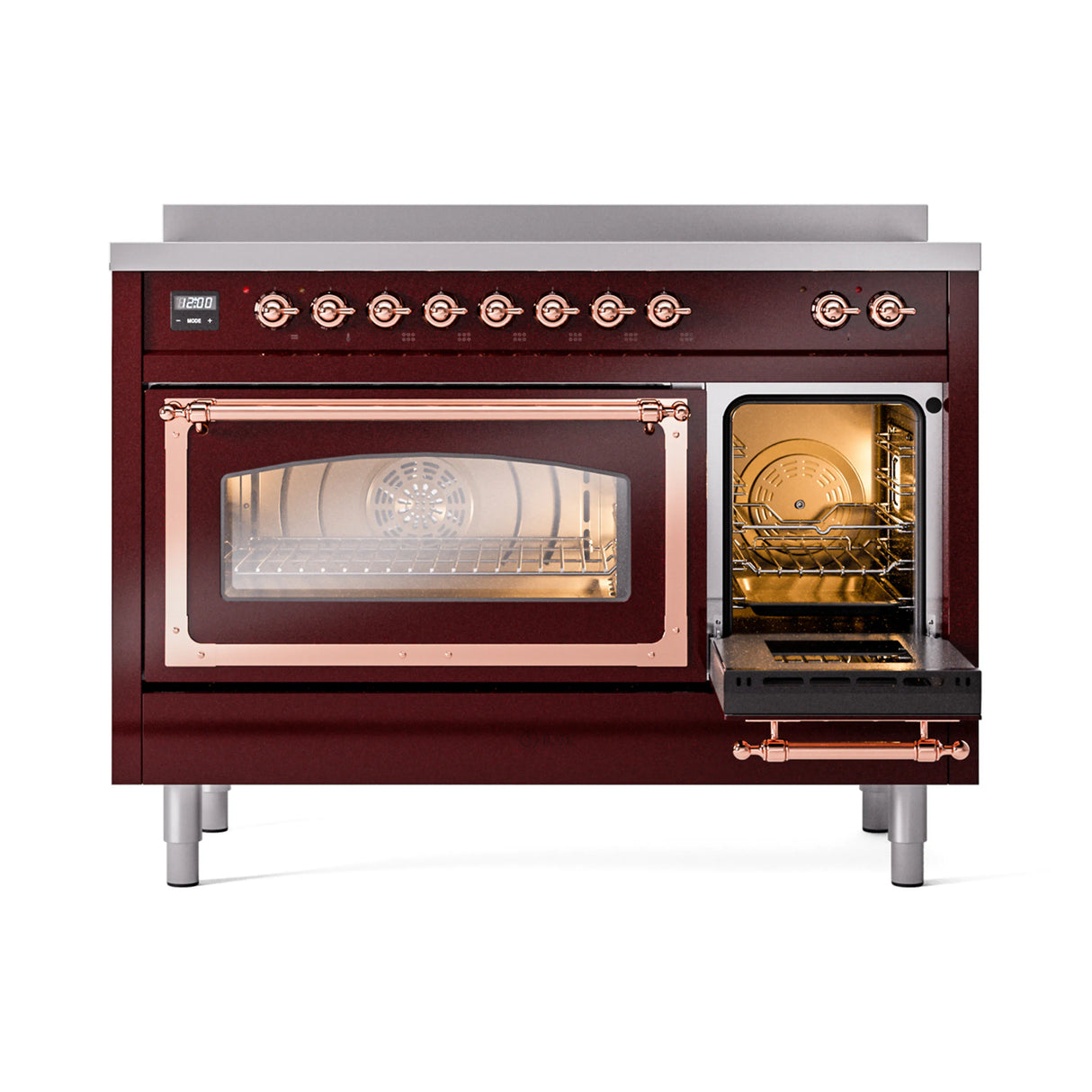 ILVE Nostalgie II Noblesse 48-Inch Induction Range with Triple Glass Door in Burgundy with Copper Trim (UNI486NMPBUP)