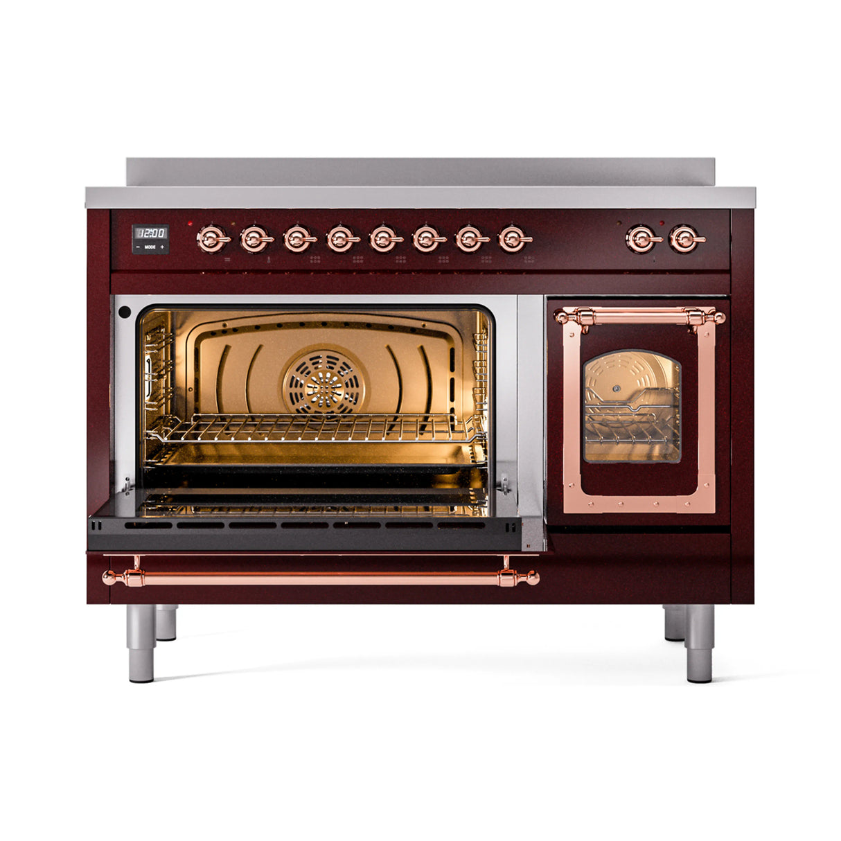 ILVE Nostalgie II Noblesse 48-Inch Induction Range with Triple Glass Door in Burgundy with Copper Trim (UNI486NMPBUP)