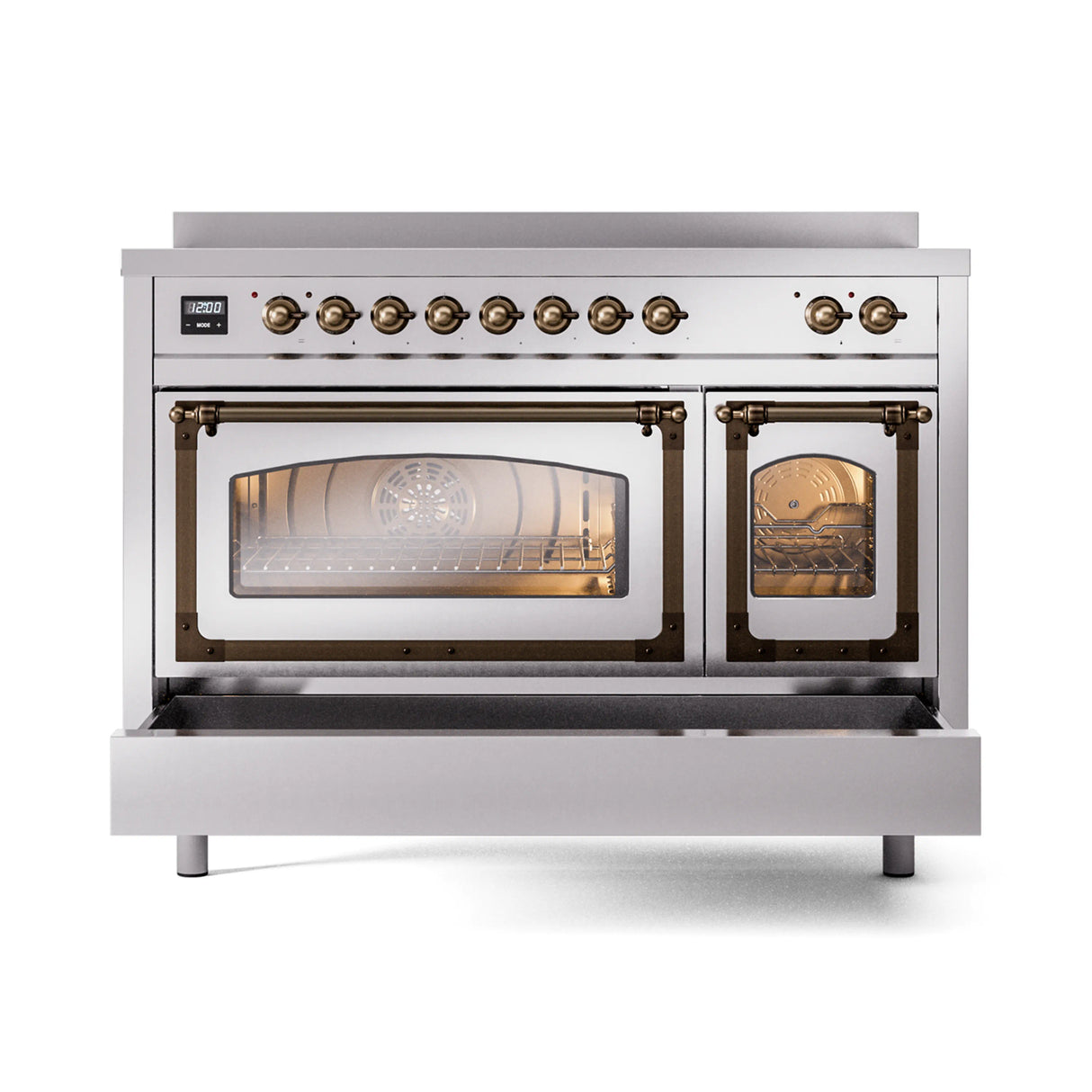 ILVE Nostalgie II Noblesse 48-Inch Induction Range with Triple Glass Door in Stainless Steel with Bronze Trim (UNI486NMPSSB)