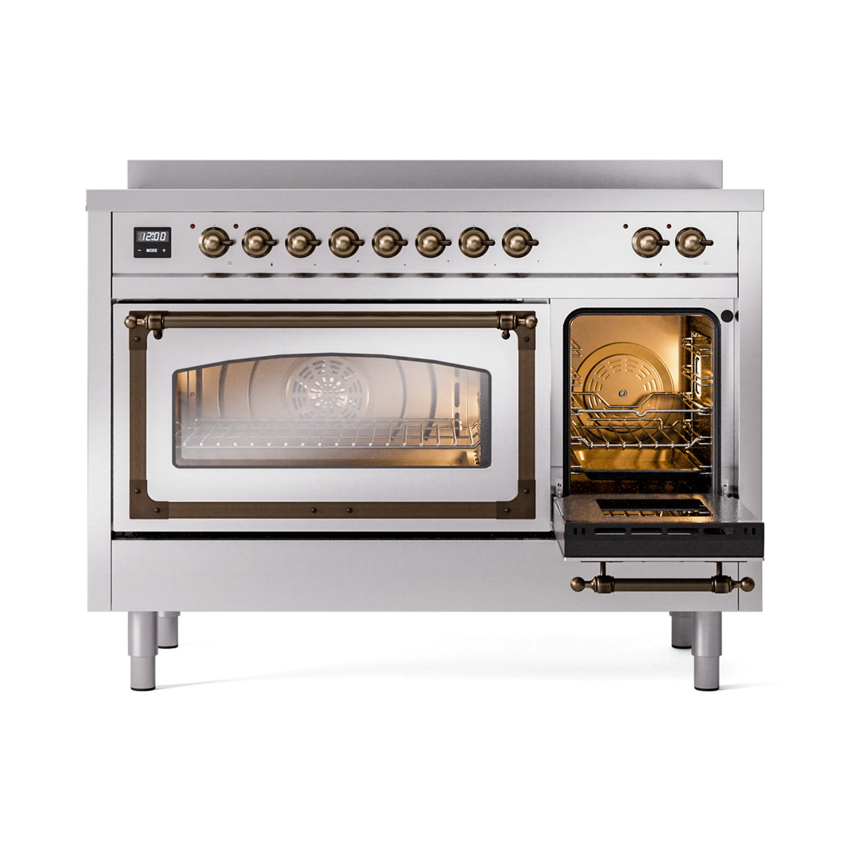 ILVE Nostalgie II Noblesse 48-Inch Induction Range with Triple Glass Door in Stainless Steel with Bronze Trim (UNI486NMPSSB)