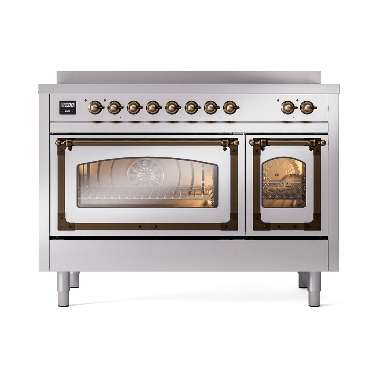 ILVE Nostalgie II Noblesse 48-Inch Induction Range with Triple Glass Door in Stainless Steel with Bronze Trim (UNI486NMPSSB)