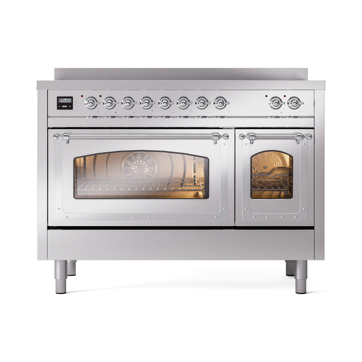 ILVE Nostalgie II Noblesse 48-Inch Induction Range with Triple Glass Door in Stainless Steel with Chrome Trim (UNI486NMPSSC)