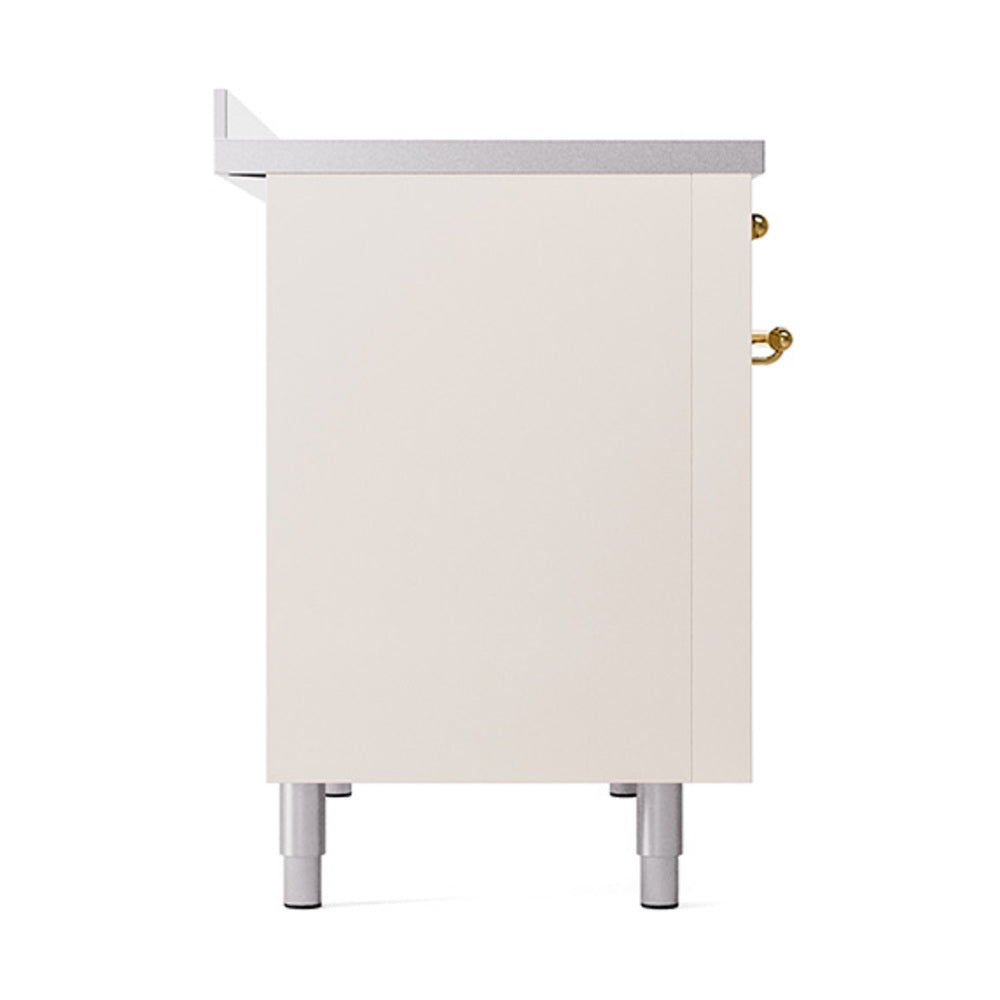 ILVE 48-Inch Nostalgie II Induction Range with Solid Door Oven in Antique White with Brass Trim (UPI486QNMPAWG)