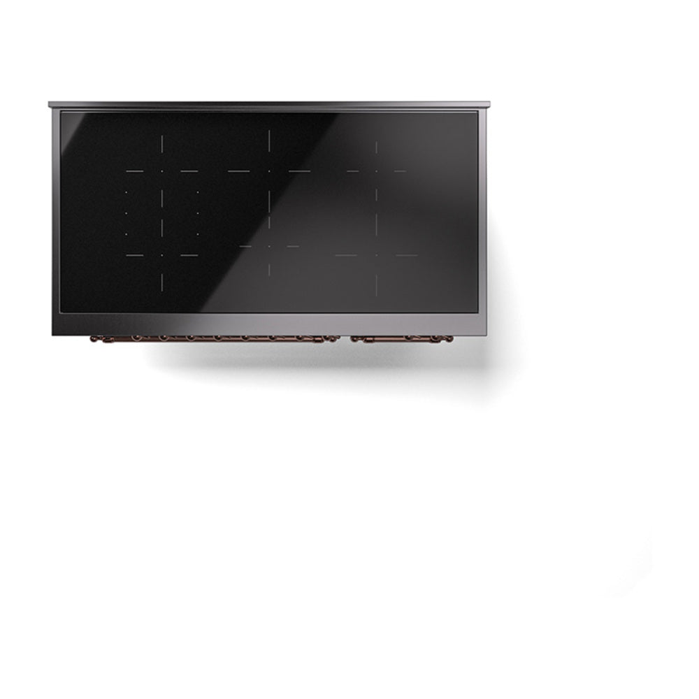 ILVE 48-Inch Nostalgie II Induction Range with Solid Door Oven in Blue Grey with Copper Trim (UPI486QNMPBGP)
