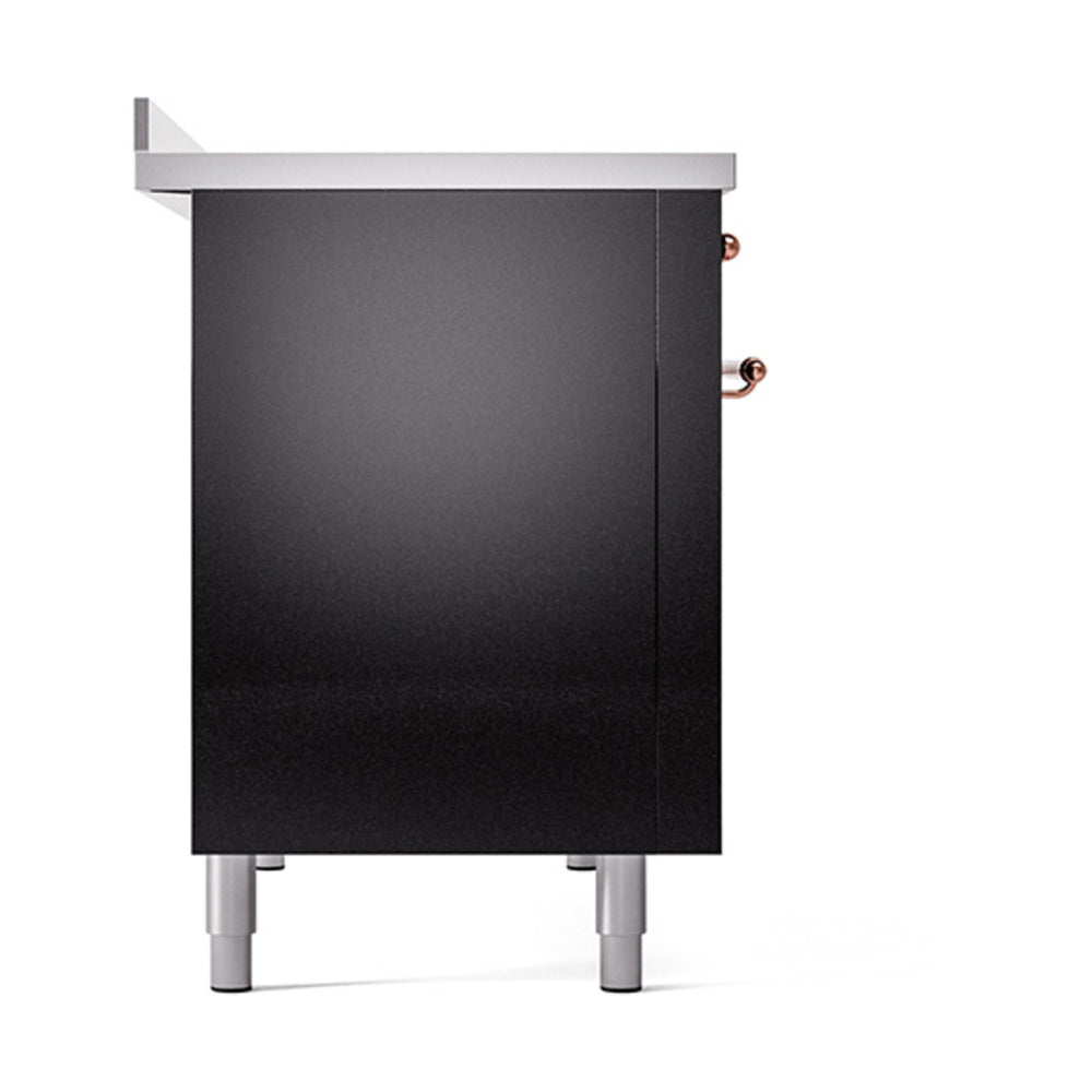 ILVE 48-Inch Nostalgie II Induction Range with Solid Door Oven in Glossy Black with Copper Trim (UPI486QNMPBKP)
