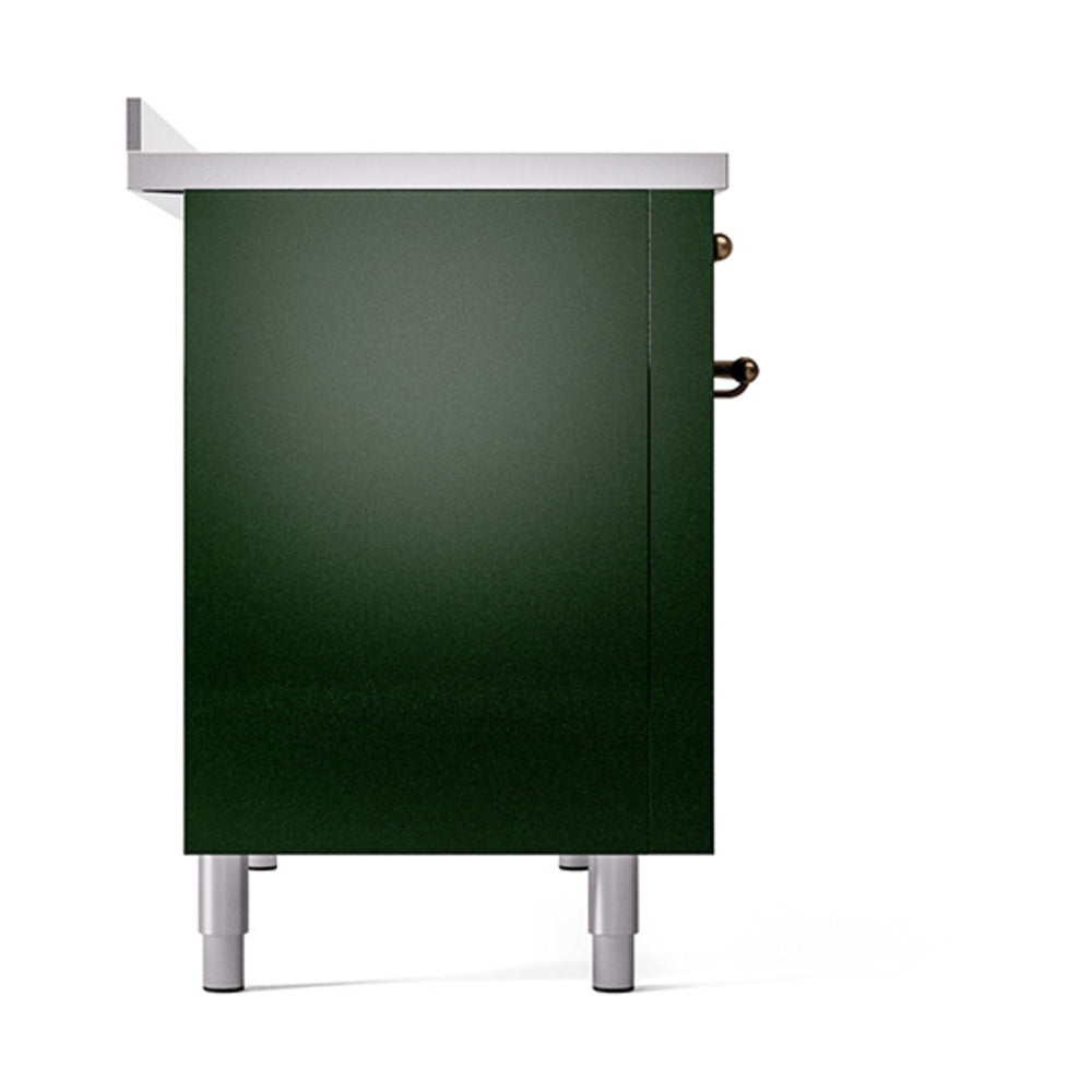 ILVE 48-Inch Nostalgie II Induction Range with Solid Door Oven in Emerald Green with Bronze Trim (UPI486QNMPEGB)