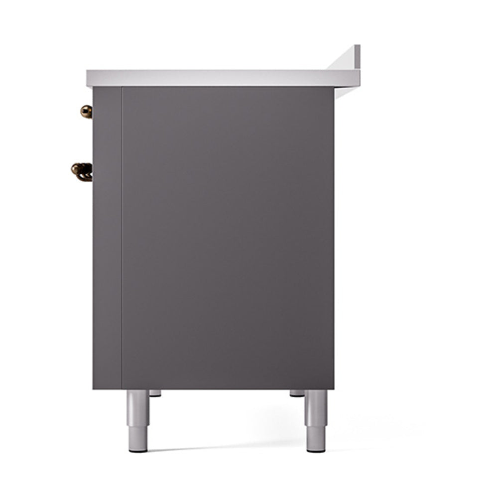 ILVE 48-Inch Nostalgie II Induction Range with Solid Door Oven in Matte Graphite with Bronze Trim (UPI486QNMPMGB)