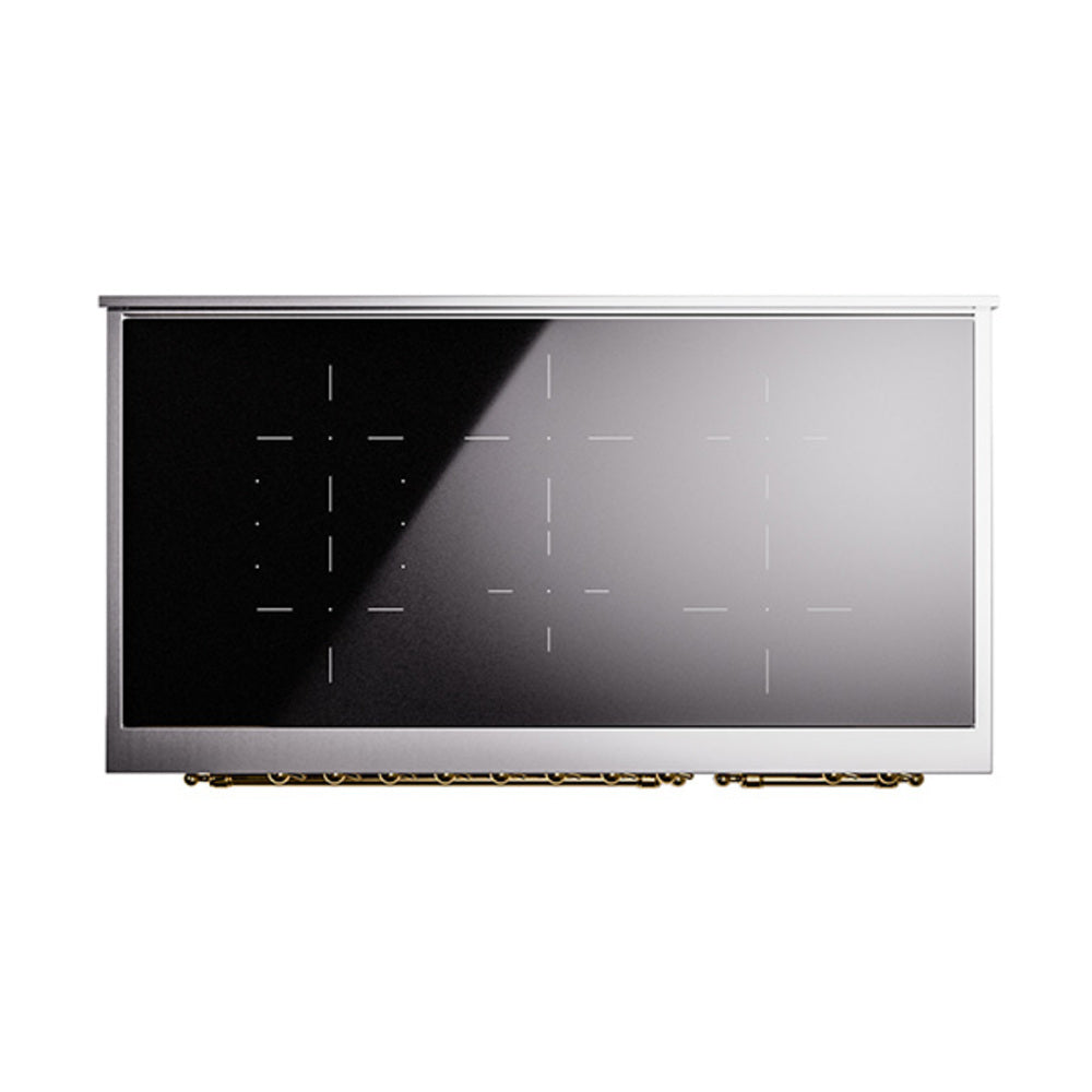 ILVE 48-Inch Nostalgie II Induction Range with Solid Door Oven in RAL with Brass Trim (UPI486QNMPRAG)