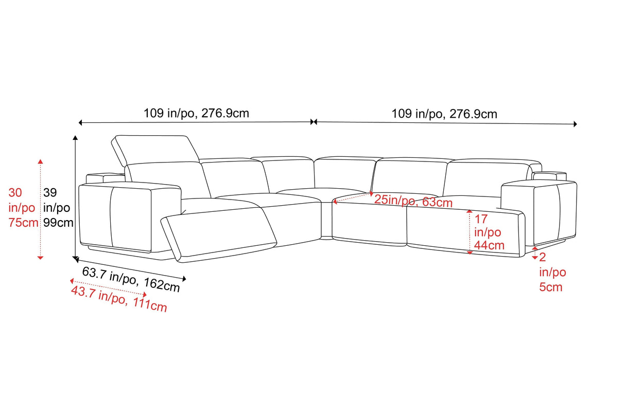 Valentina Leather Corner Recliner Sectional