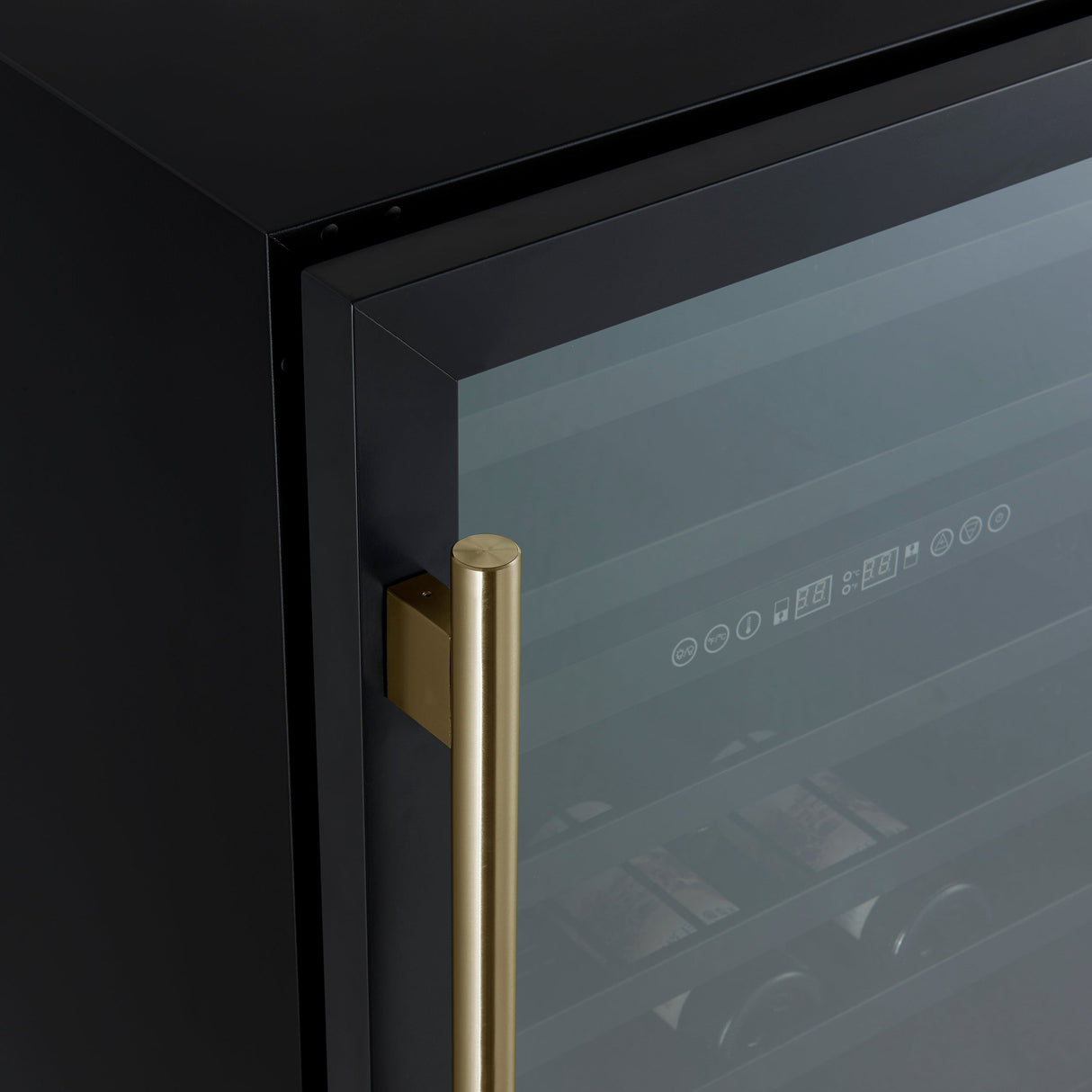 FORNO Bacchino 24" 51 Bottle 2 Zone Wine Cooler with LED Lighting and Triple Glass Door in Black with Antique Brass Accents, FWCDR6634-24KBLK