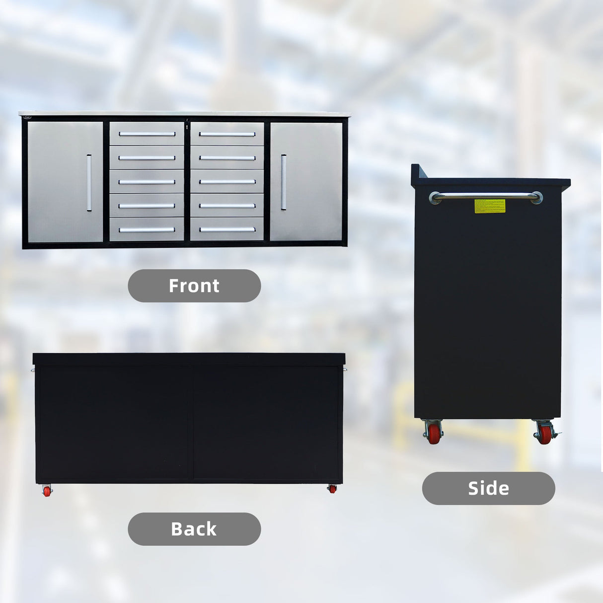 7ft 10-drawer Storage Workbench with Wheels