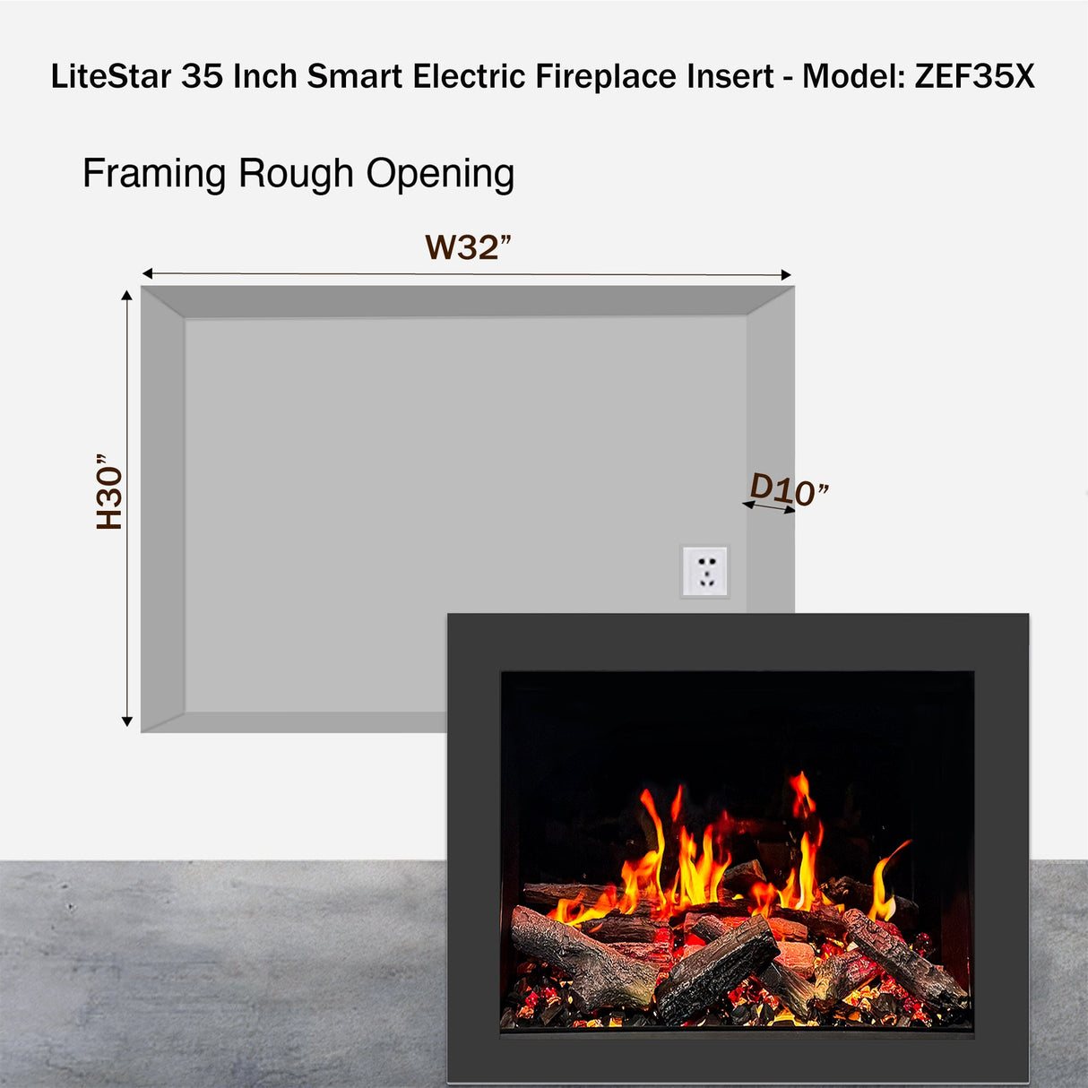 2025 New LiteStar ZEF35A β 35-inch Smart Electric Fireplace Insert π₯ Multi-Flame Style | Breathing Logs | Smart App | 5 Unique Flame Colors | Adjustable Crackling Sounds