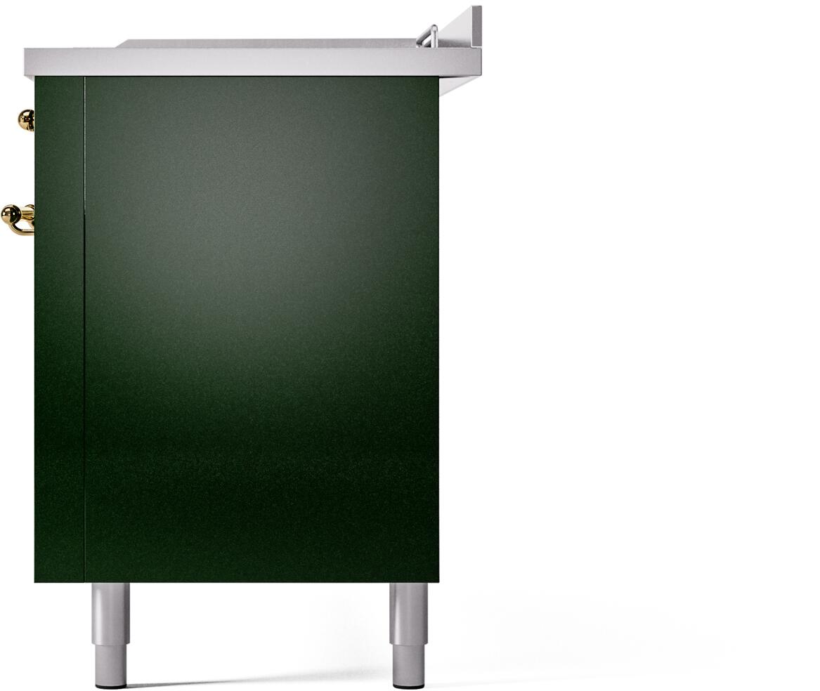 ILVE Nostalgie II 60-Inch Natural Gas Dual Fuel Range with 7 Burners, Griddle, & French Top with Triple Glass Door Oven in Emerald Green with Brass Trim (UP60FSNMPEGG)