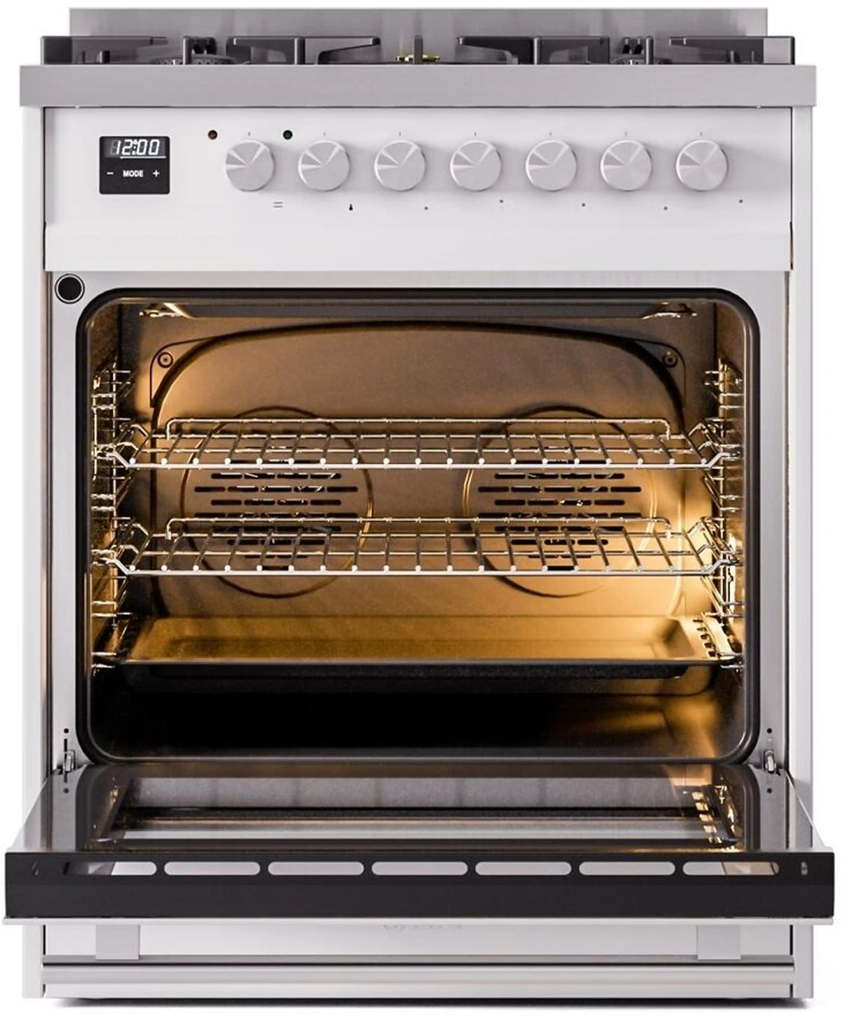 ILVE Professional Plus II 30-Inch Freestanding Natural Gas Dual Fuel Range with 5 Sealed Burner in White (UP30WMPWH)