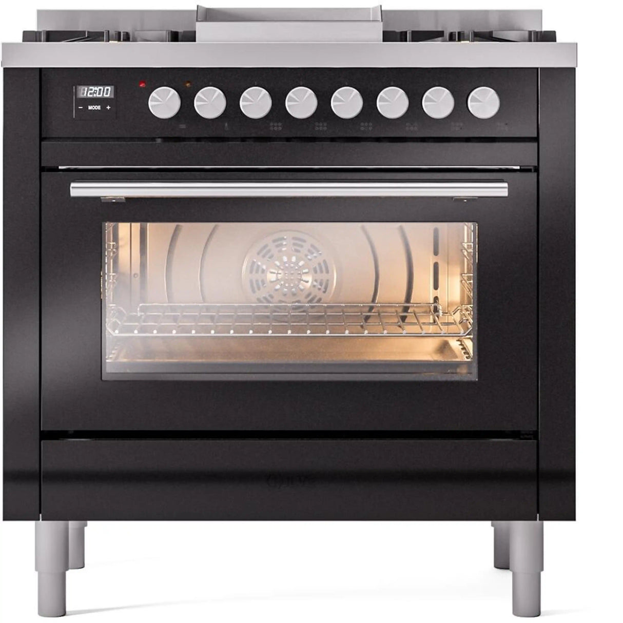 ILVE 36-Inch Professional Plus II Freestanding Natural Gas Dual Fuel Range with 6 Sealed Burner in Black (UP36FWMPBK)