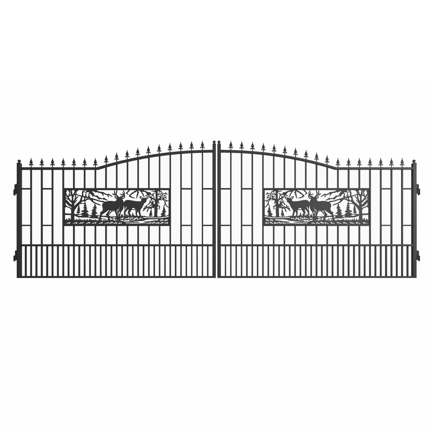 20ft Dual Swing Wrought Iron Gate-Rectangular Deer