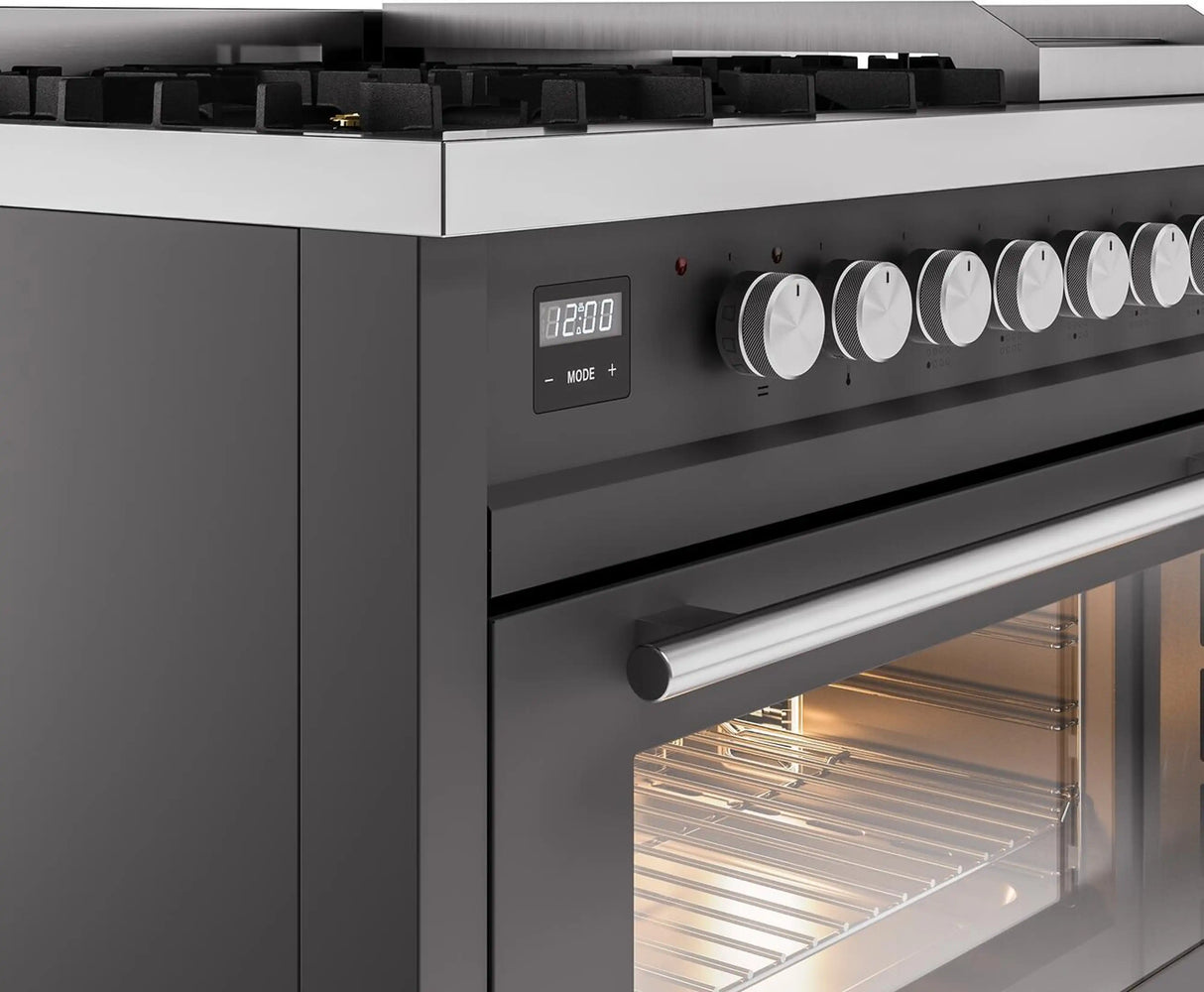 ILVE 48-Inch Professional Plus II Freestanding Natural Gas Dual Fuel Range with 8 Sealed Burner in Matte Graphite (UP48FWMPMG)