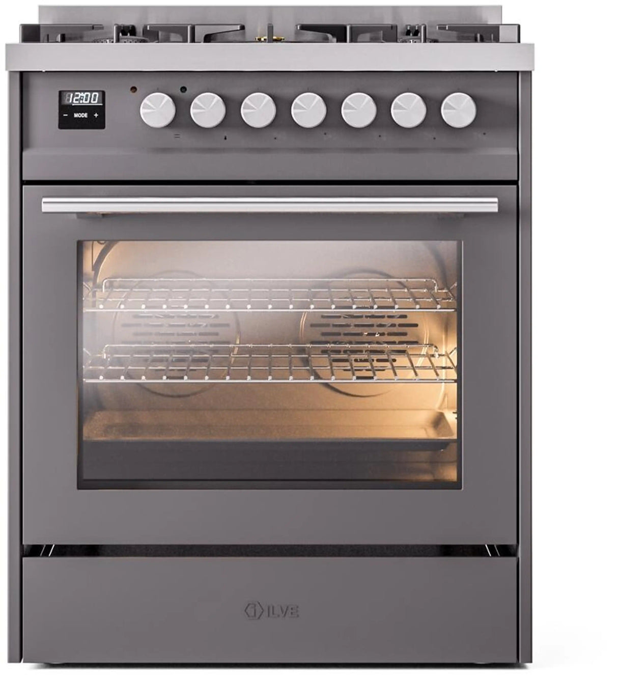 ILVE Professional Plus II 30-Inch Freestanding Natural Gas Dual Fuel Range with 5 Sealed Burners in Matte Graphite (UP30WMPMG)