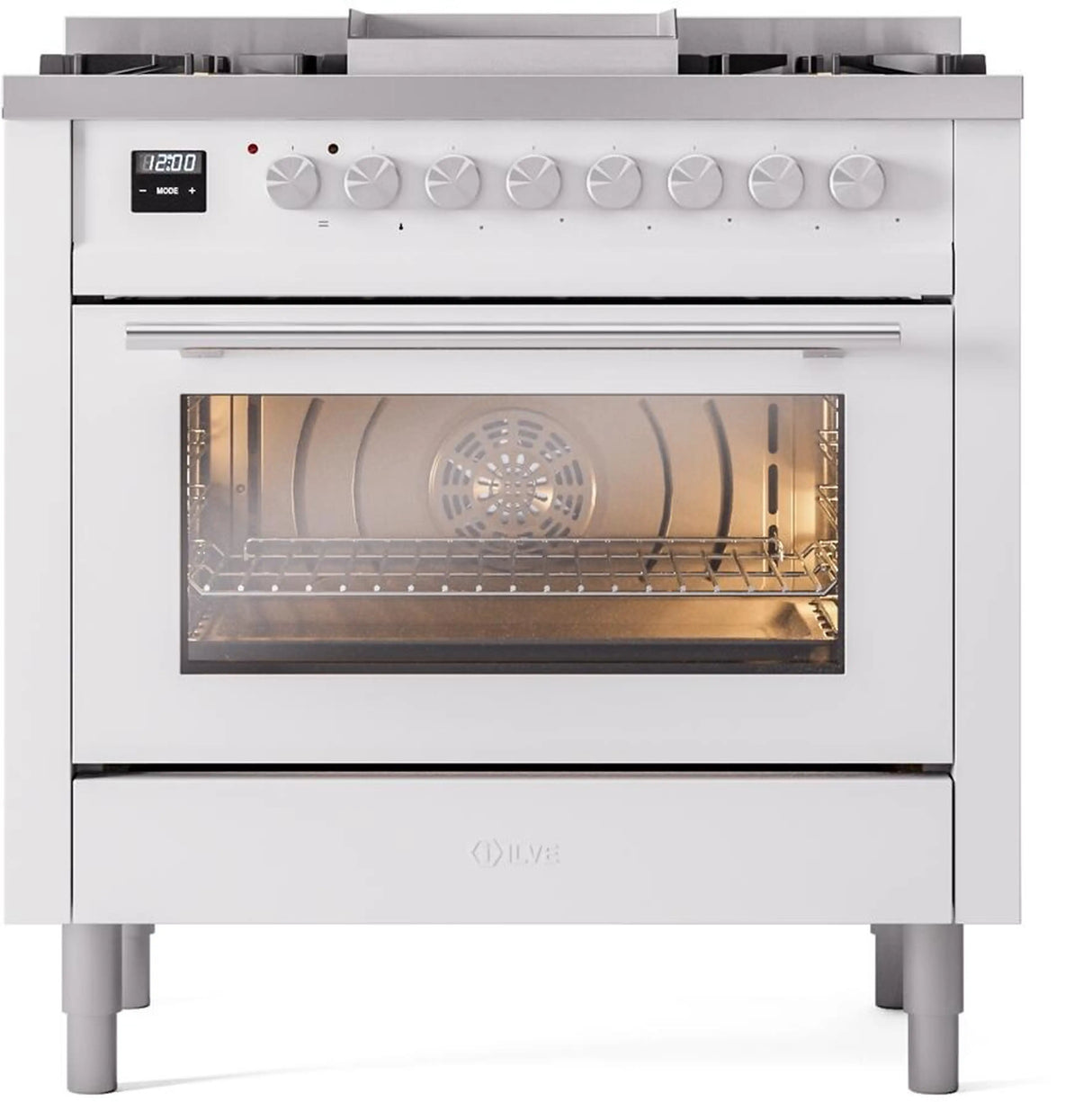 ILVE Professional Plus II 36-Inch Freestanding Natural Gas Dual Fuel Range with 6 Sealed Burner in White (UP36FWMPWH)