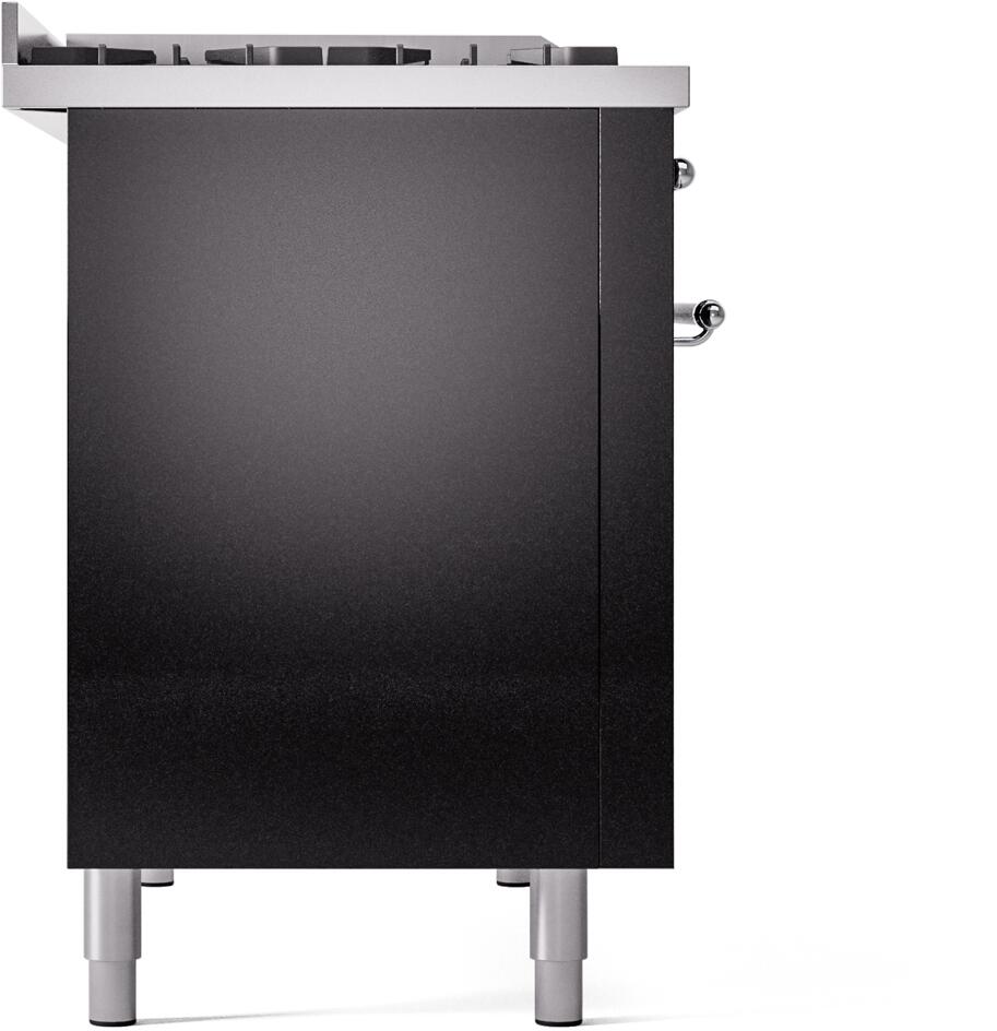 ILVE Nostalgie II 48-Inch Dual Fuel Freestanding Range in Glossy Black with Chrome Trim (UP48FNMPBKCLP)