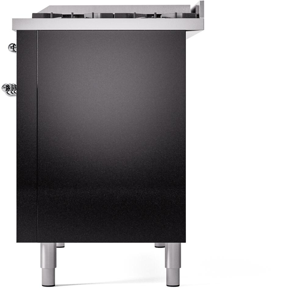 ILVE Nostalgie II 48-Inch Dual Fuel Freestanding Range in Glossy Black with Chrome Trim (UP48FNMPBKCLP)