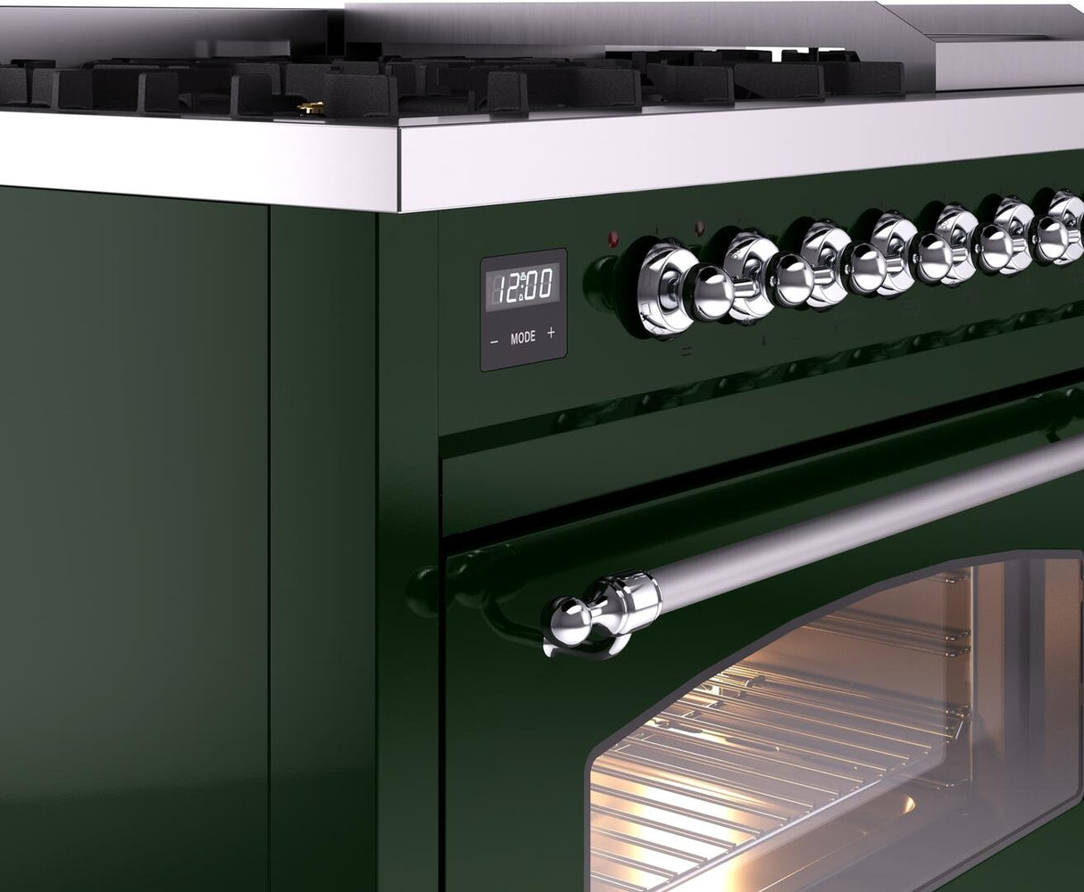 ILVE Nostalgie II 48-Inch Dual Fuel Freestanding Range in Emerald Green with Chrome Trim (UP48FNMPEGCLP)
