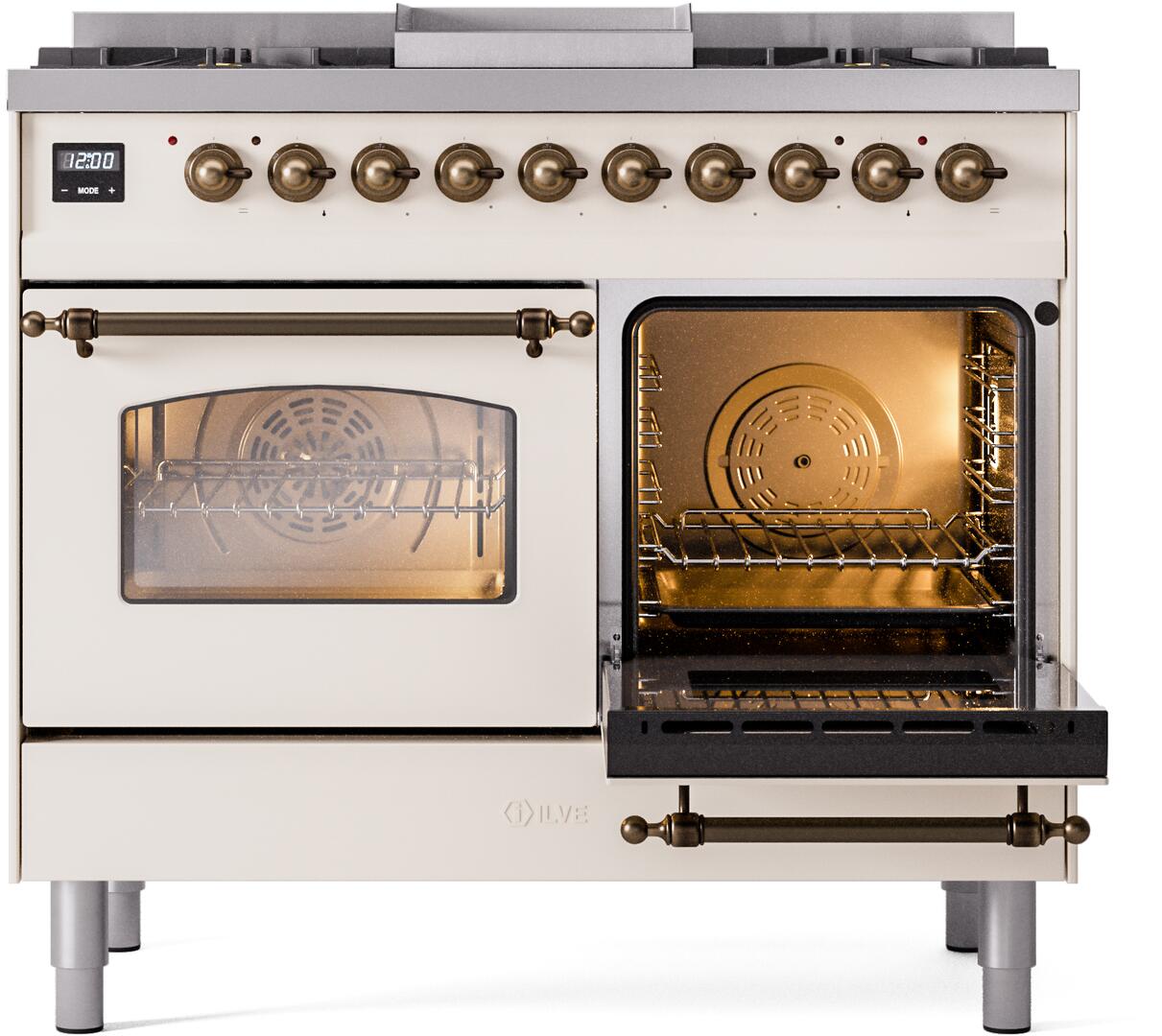 ILVE Nostalgie II 40-Inch Dual Fuel Freestanding Range in Antique White with Bronze Trim (UPD40FNMPAWBLP)