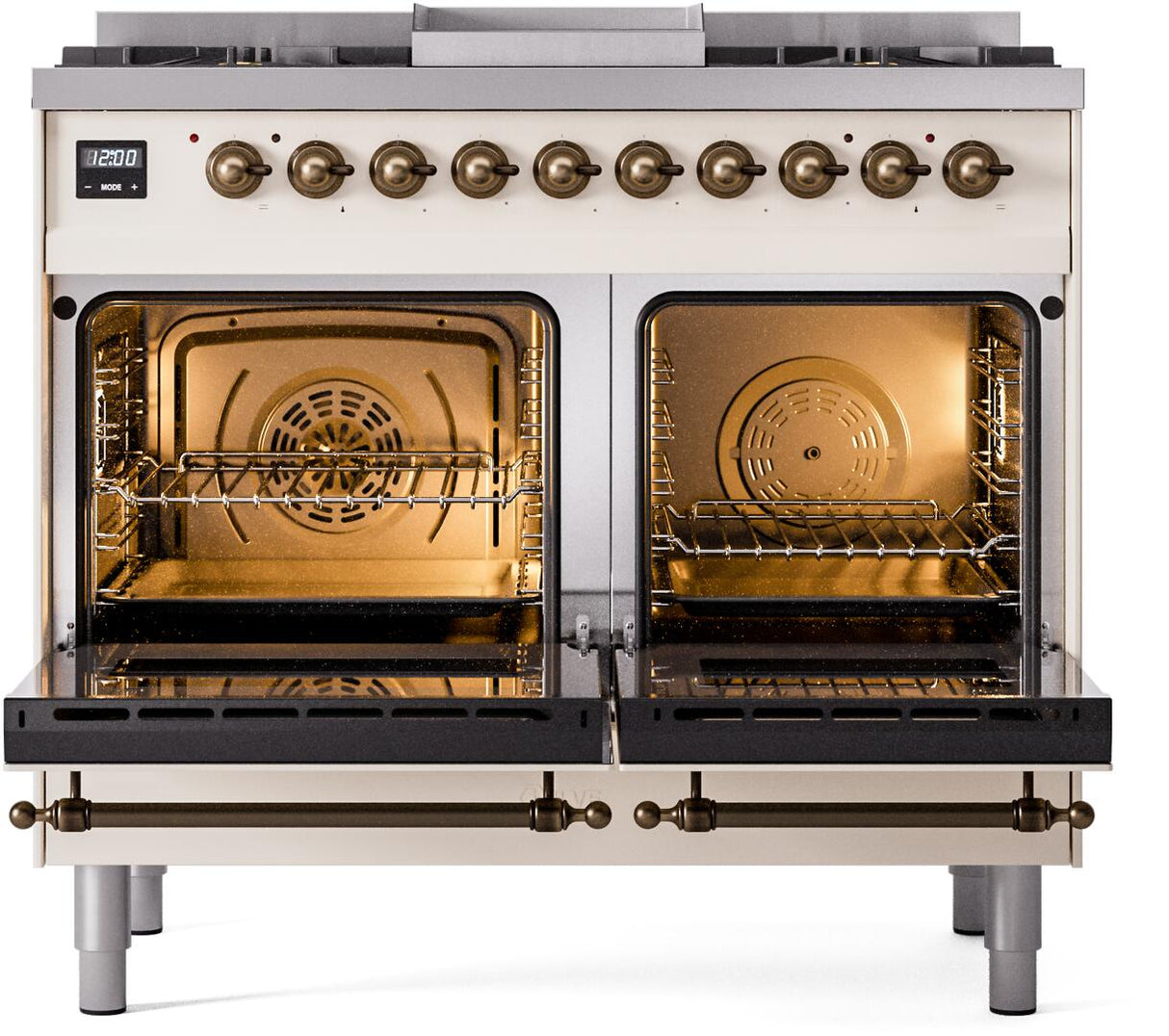 ILVE Nostalgie II 40-Inch Freestanding Natural Gas Dual Fuel Range in Antique White with Bronze Trim (UPD40FNMPAWB)