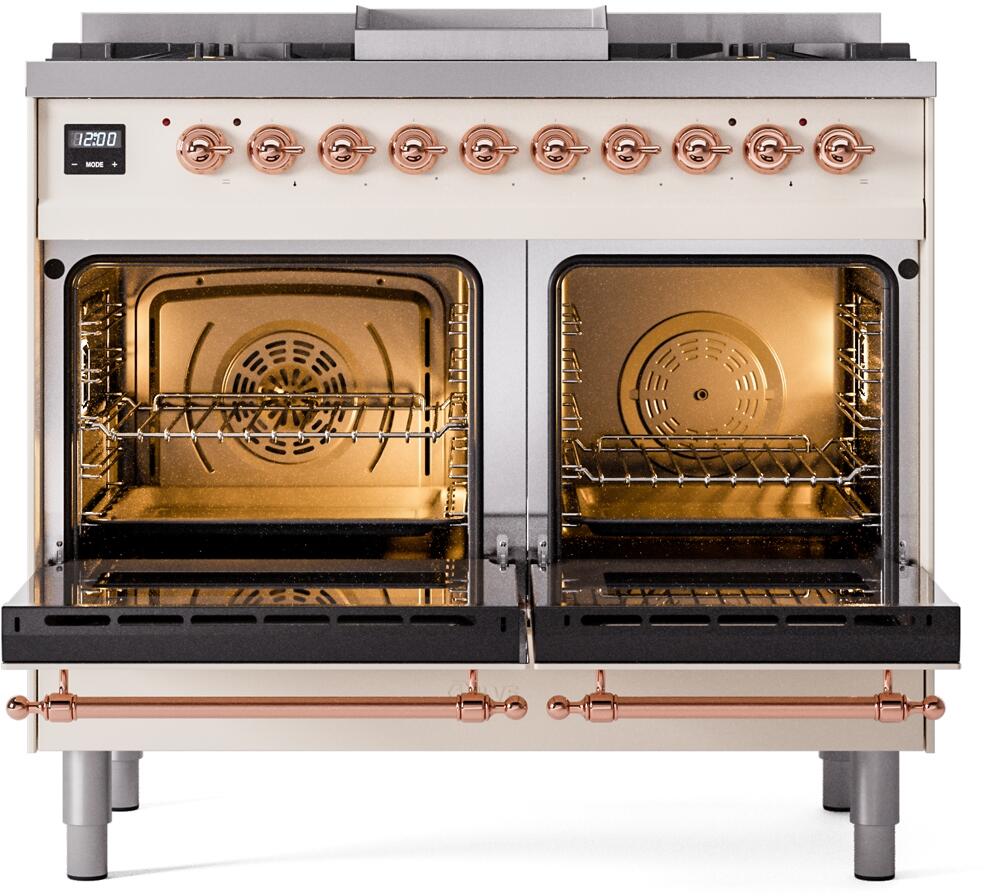 ILVE Nostalgie II 40-Inch Dual Fuel Freestanding Range in Antique White with Copper Trim (UPD40FNMPAWPLP)