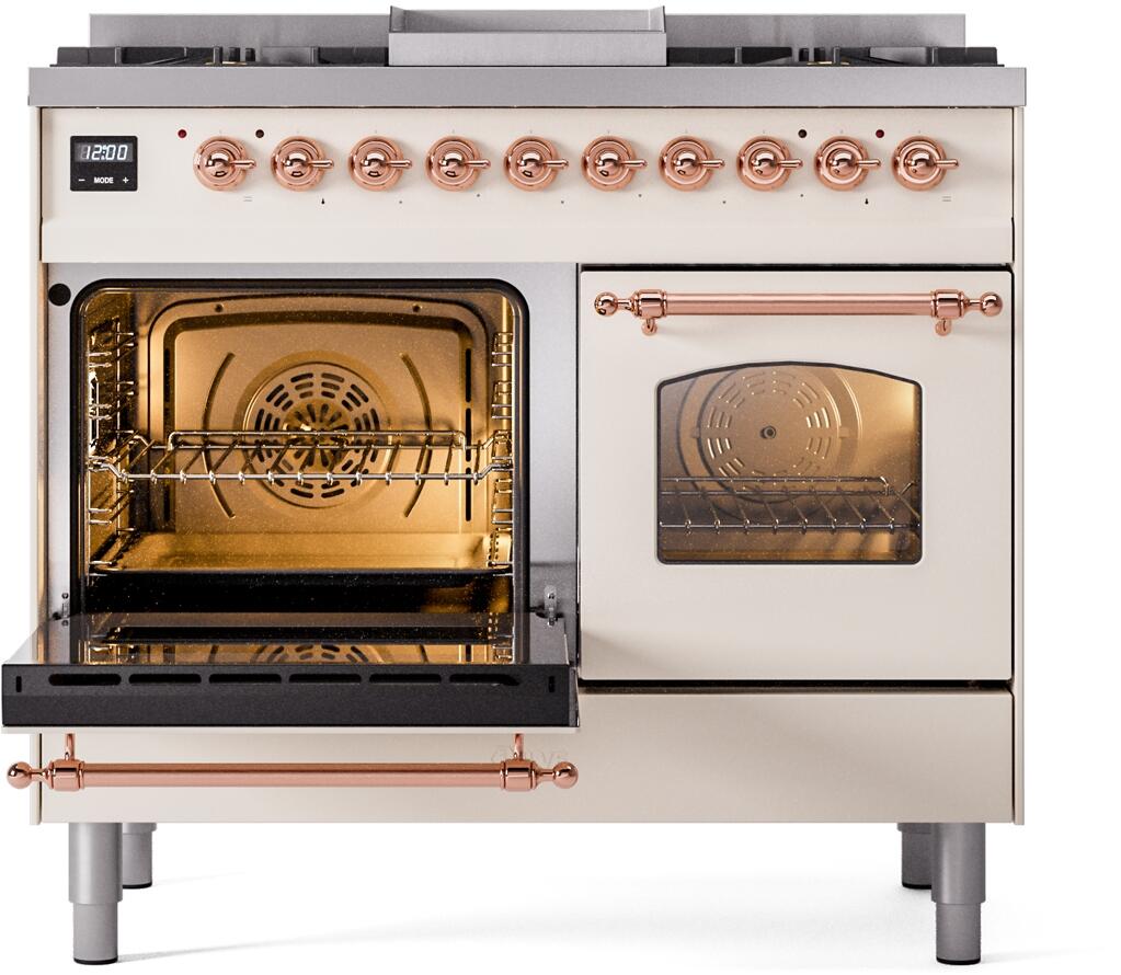 ILVE Nostalgie II 40-Inch Dual Fuel Freestanding Range in Antique White with Copper Trim (UPD40FNMPAWPLP)