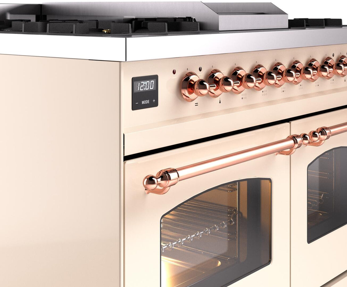 ILVE Nostalgie II 40-Inch Freestanding Natural Gas Dual Fuel Range in Antique White with Copper Trim (UPD40FNMPAWP)
