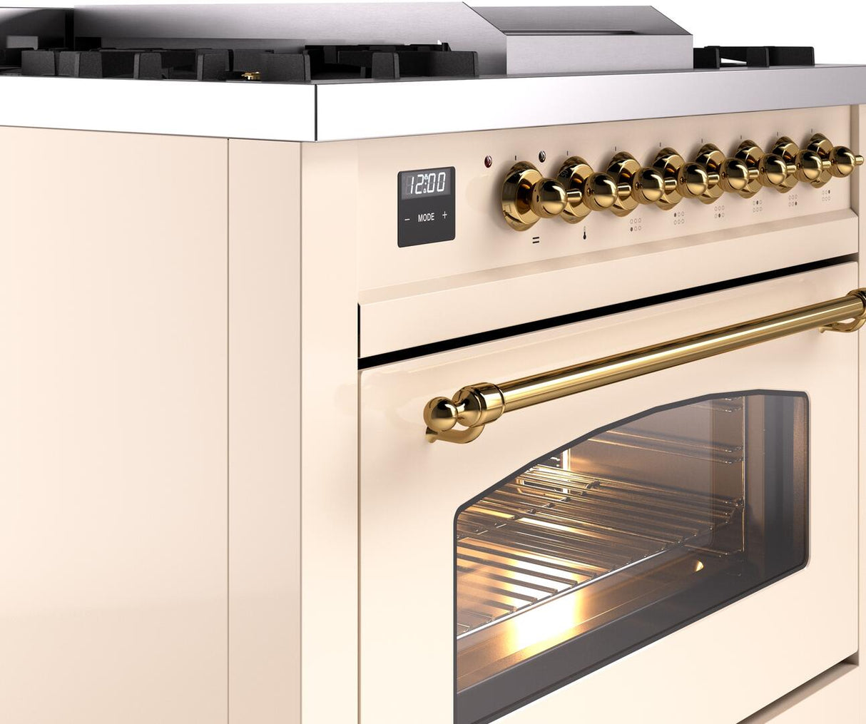 ILVE Nostalgie II 36-Inch Dual Fuel Freestanding Range in Antique White with Brass Trim (UP36FNMPAWGLP)