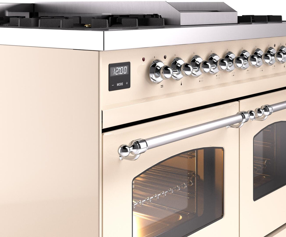 ILVE Nostalgie II 40-Inch Freestanding Natural Gas Dual Fuel Range in Antique White with Chrome Trim (UPD40FNMPAWC)