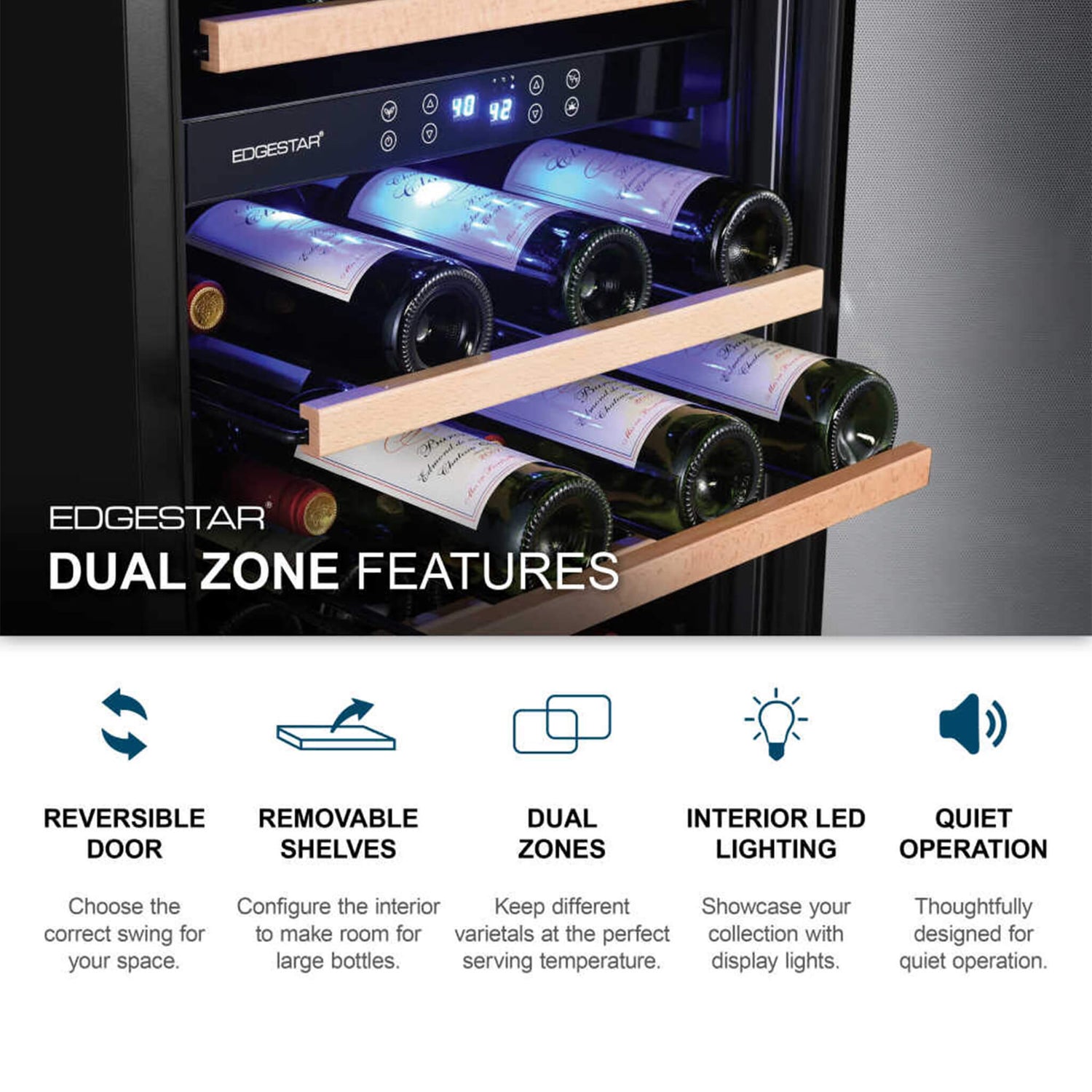 Edgestar 142 Bottle Built-In Dual Zone Double Door Wine Cooler With Door Lock, 24" (SAK30742)