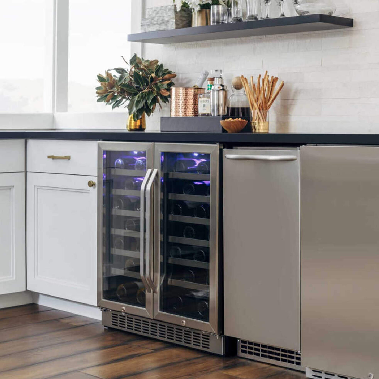 Edgestar 30" Wide 56 Bottle Capacity Built-In French Door Wine Cooler With Door Locks (SAK56381)