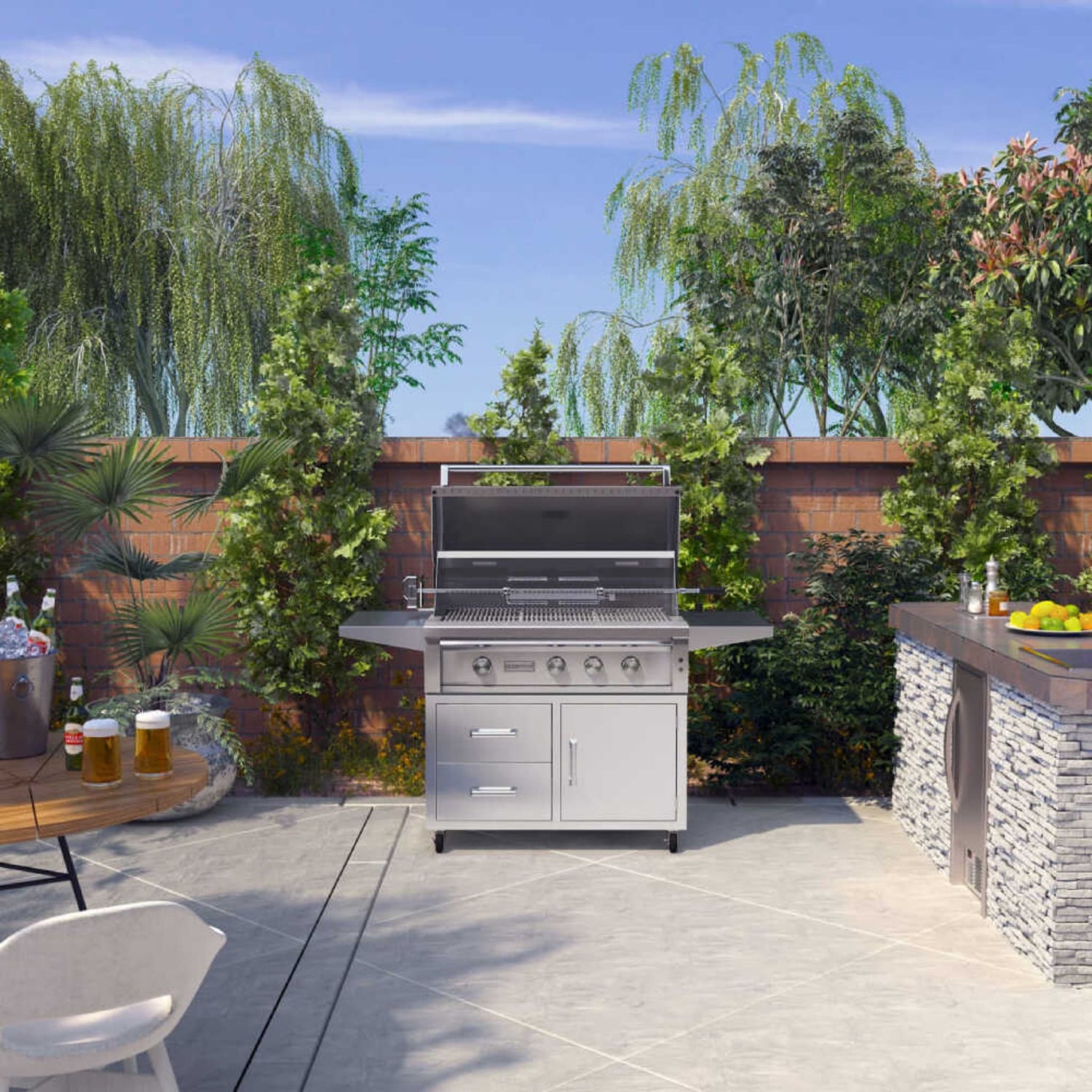 Edgestar 89K BTU 36" Natural Gas Freestanding Grill Cart With Lighting Knobs & Rotisserie (SAK12573)