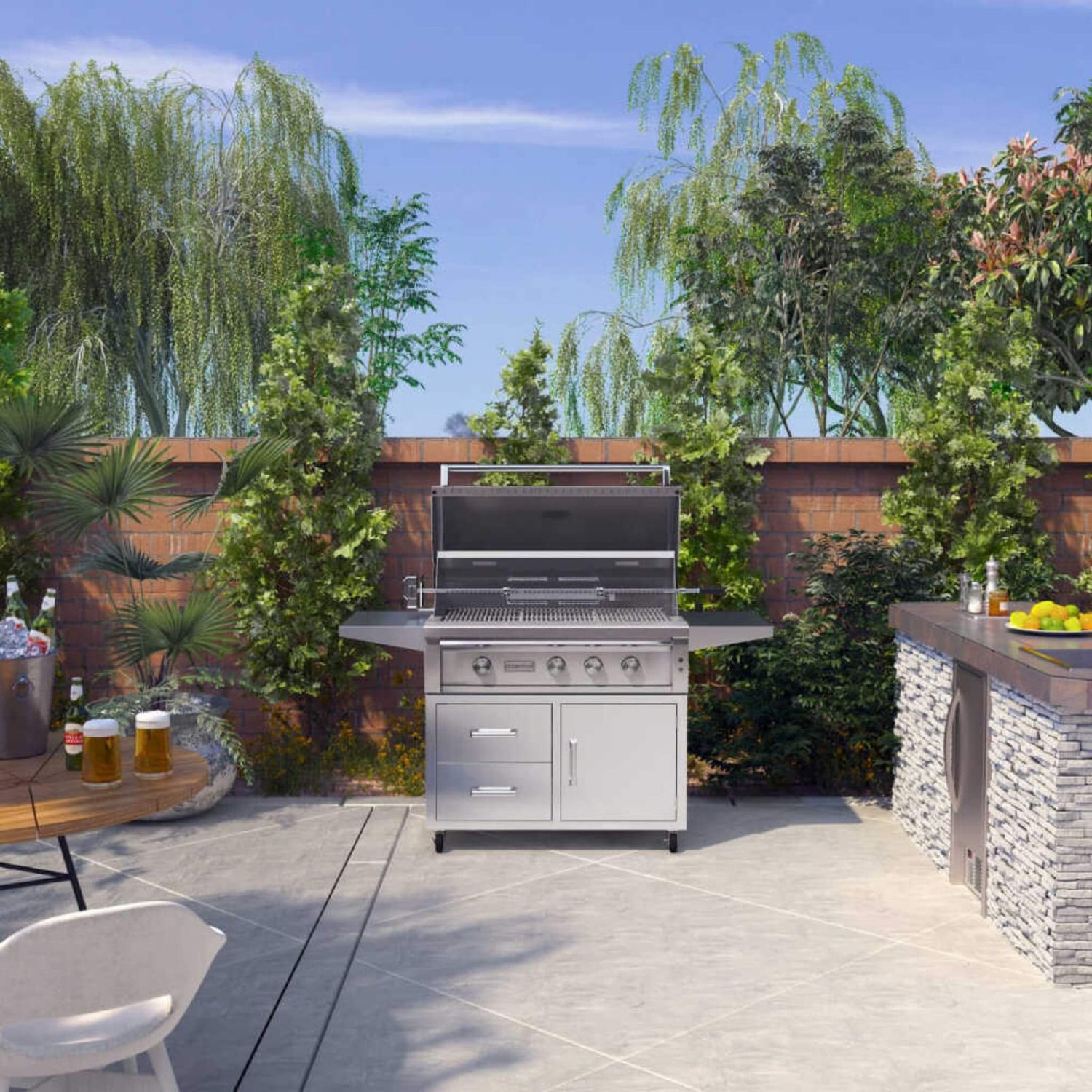 Edgestar 89K BTU 42" Wide Natural Gas Freestanding Grill Cart With Rotisserie And Lighted Knobs (SAK56935)