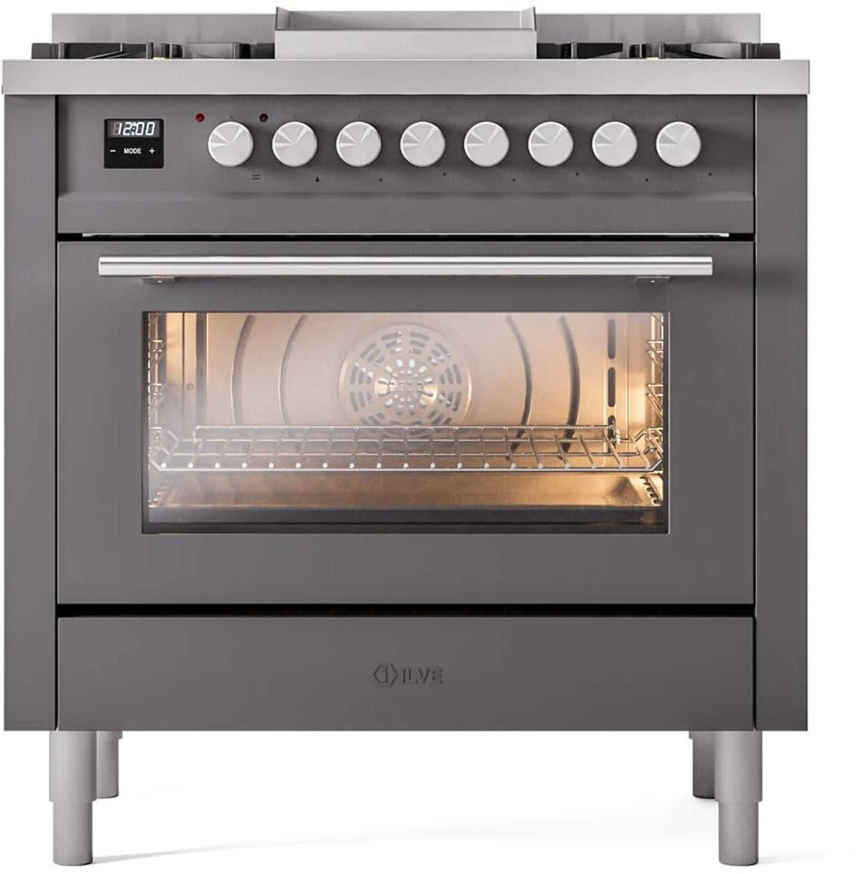 ILVE Professional Plus II 36-Inch Freestanding Propane Gas Dual Fuel Range with 6 Sealed Burner in Matte Graphite (UP36FWMPMGLP)