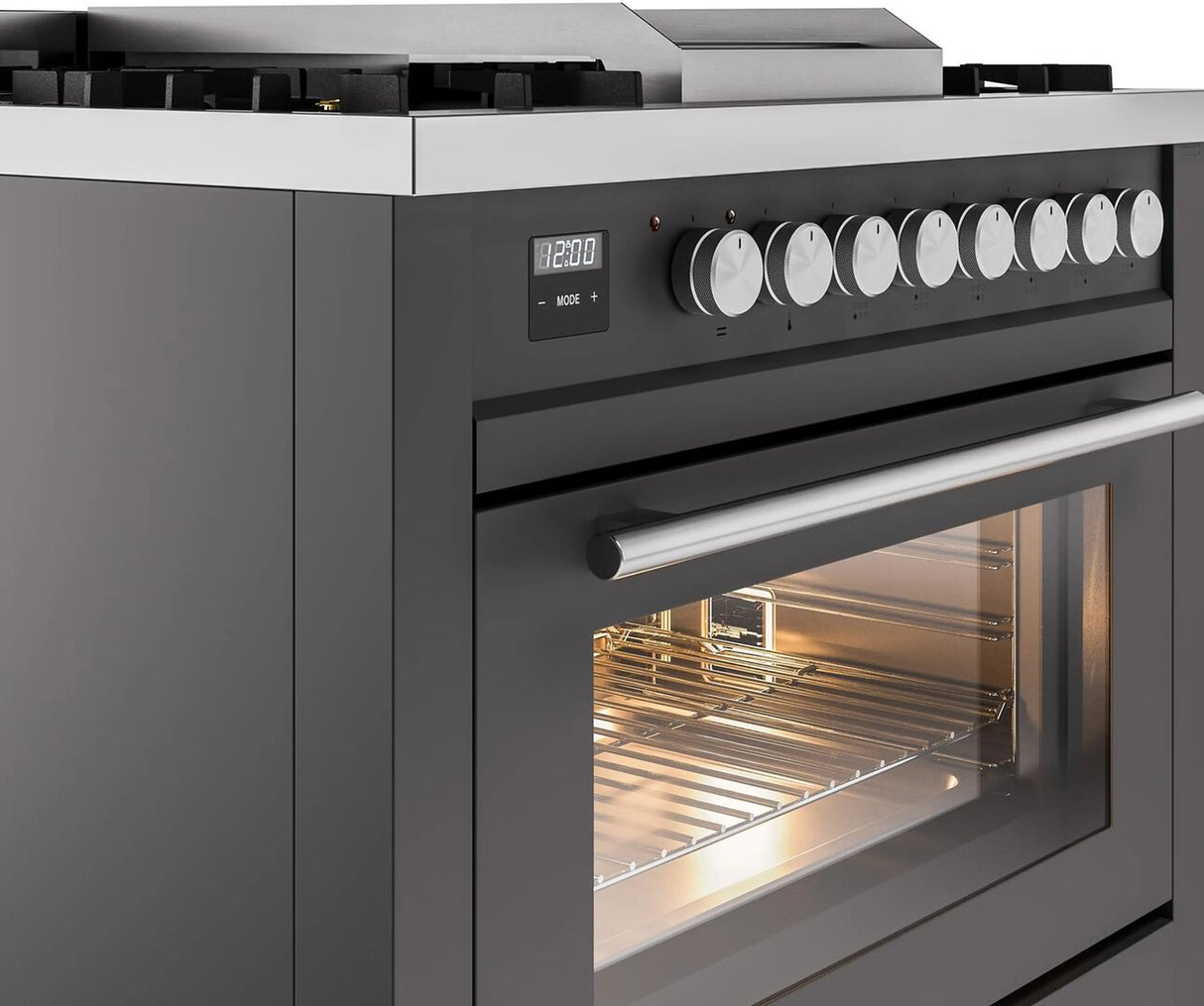 ILVE Professional Plus II 36-Inch Freestanding Propane Gas Dual Fuel Range with 6 Sealed Burner in Matte Graphite (UP36FWMPMGLP)