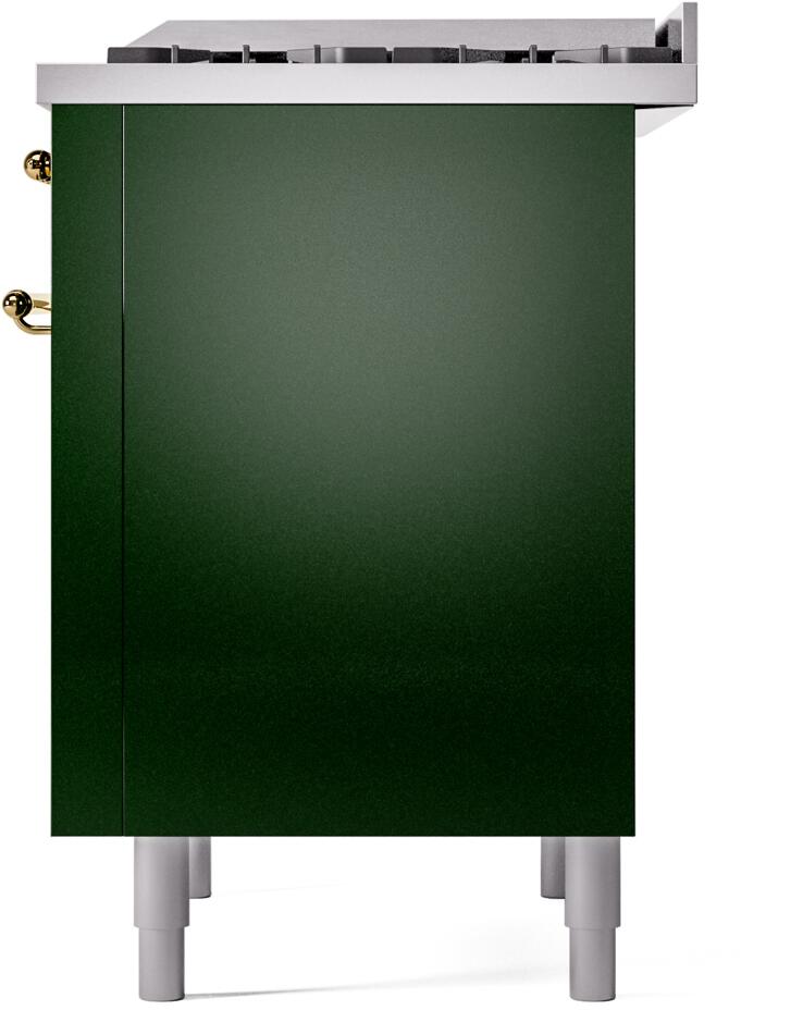 ILVE Nostalgie II 36-Inch Freestanding Natural Gas Dual Fuel Range in Emerald Green with Brass Trim (UP36FNMPEGG)